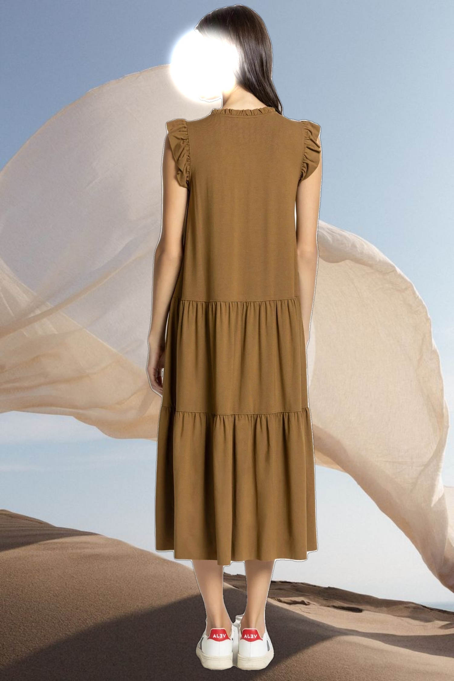 Ruffle Trim Peplum Maxi