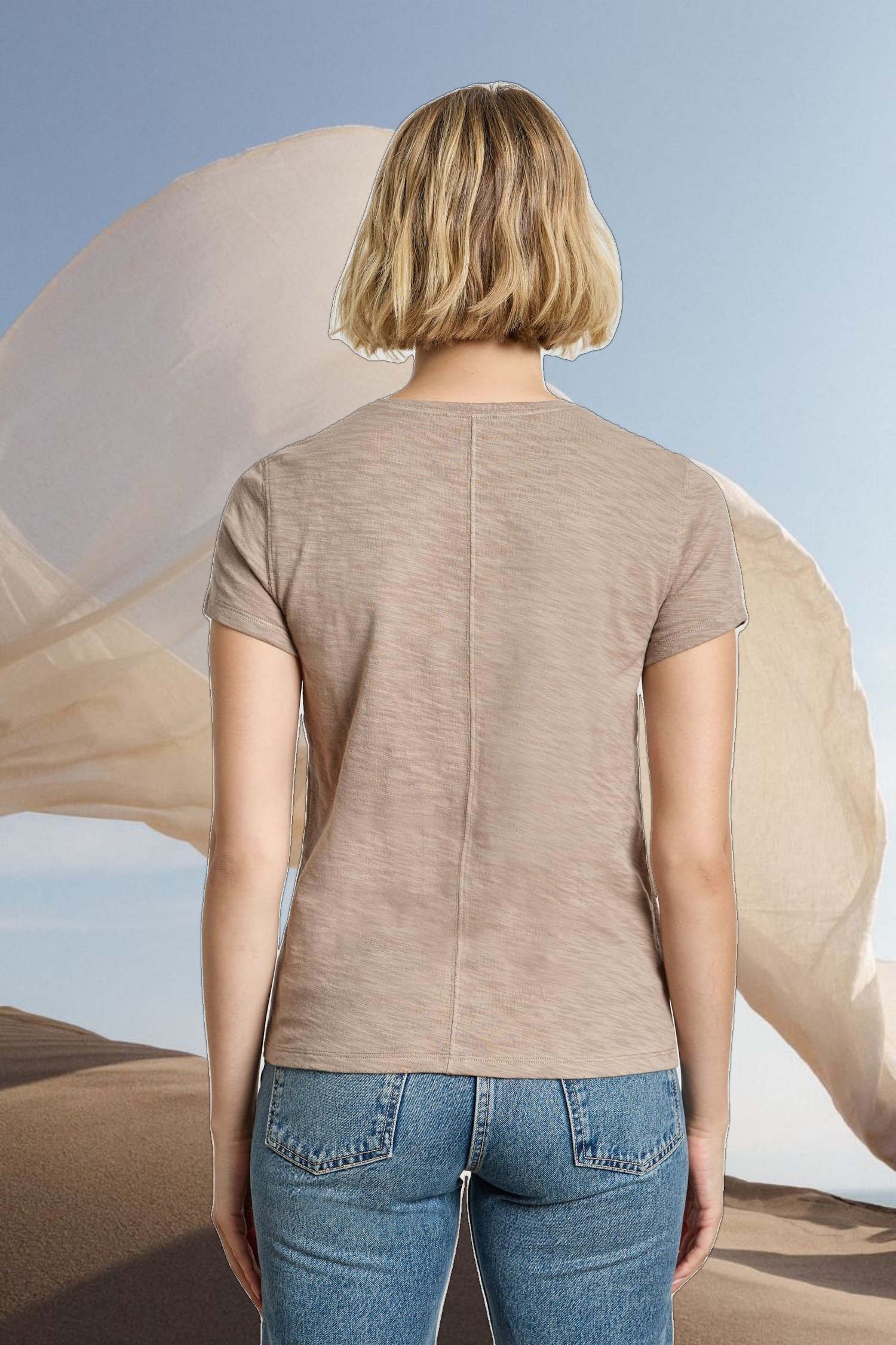 Short Sleeve Back Seam V-Neck