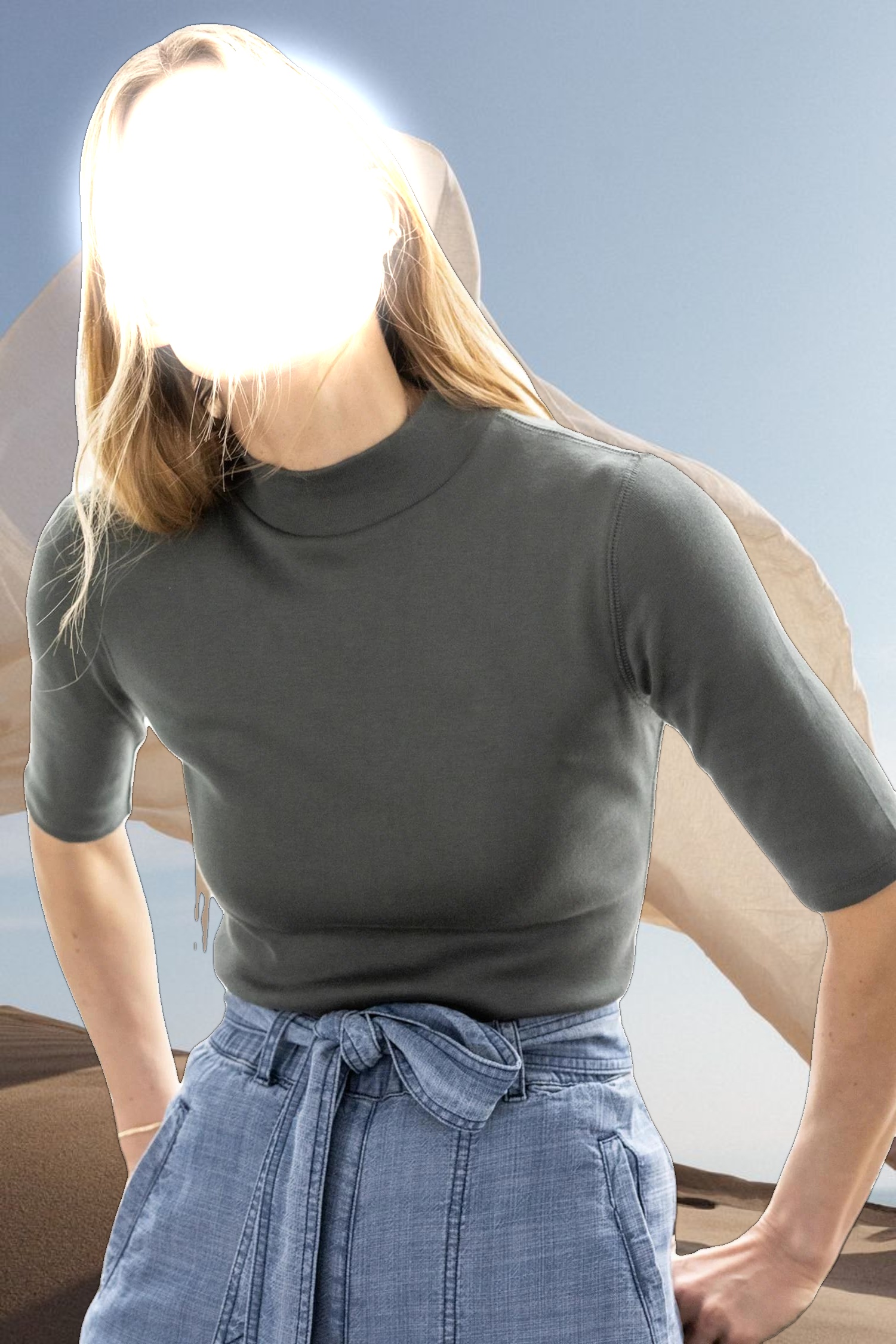 Elbow Sleeve Mock Neck