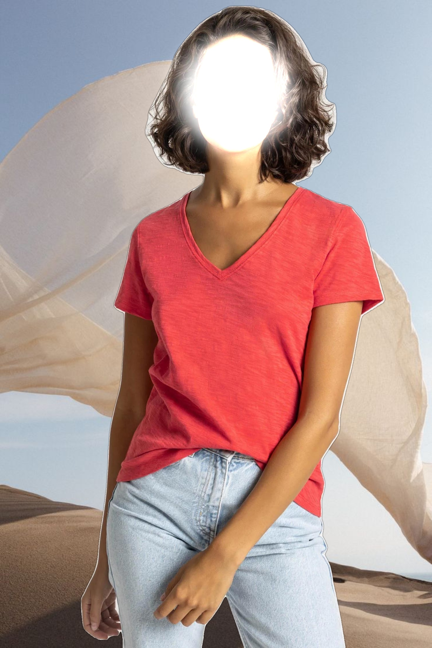 V-Neck Short Sleeve Back Seam Tee