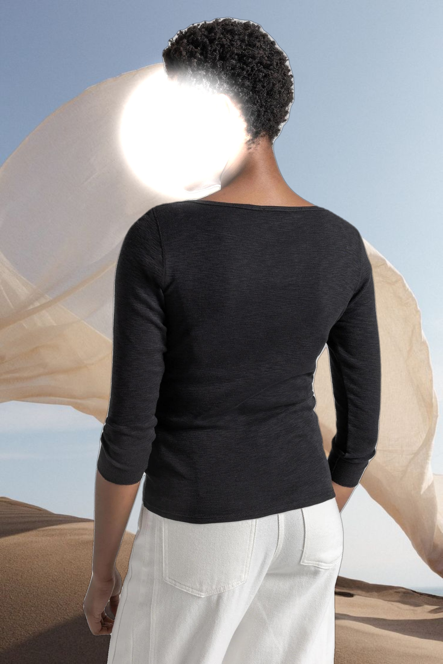 Striped 3/4 Sleeve Boatneck