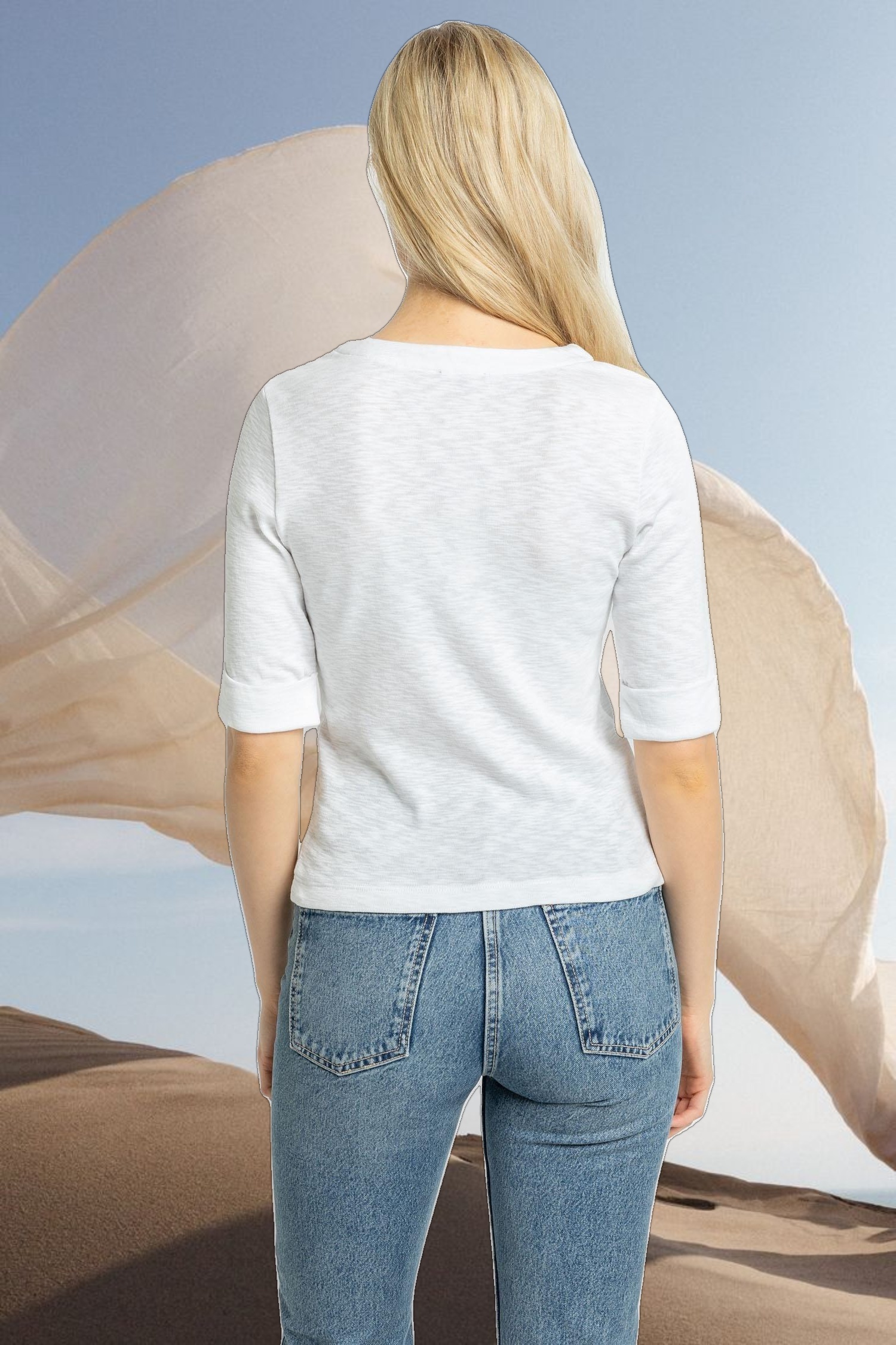 Cuffed Elbow Sleeve V-Neck