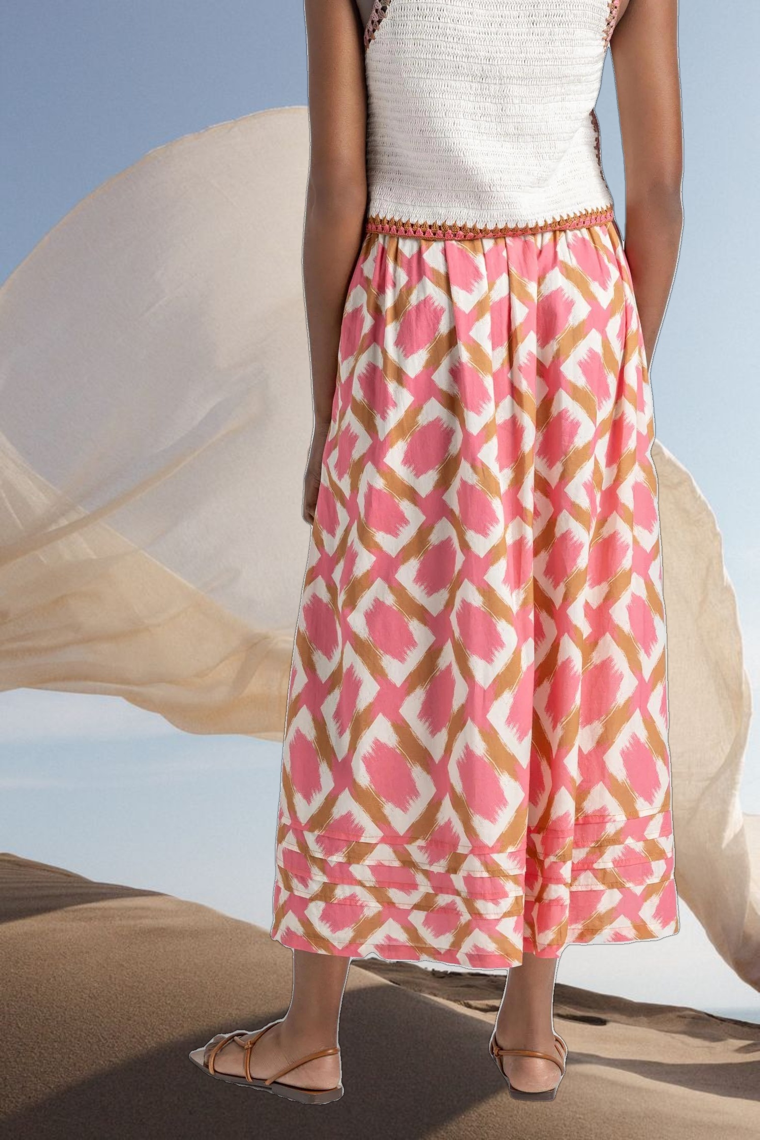 Shirred Elastic Waist Skirt