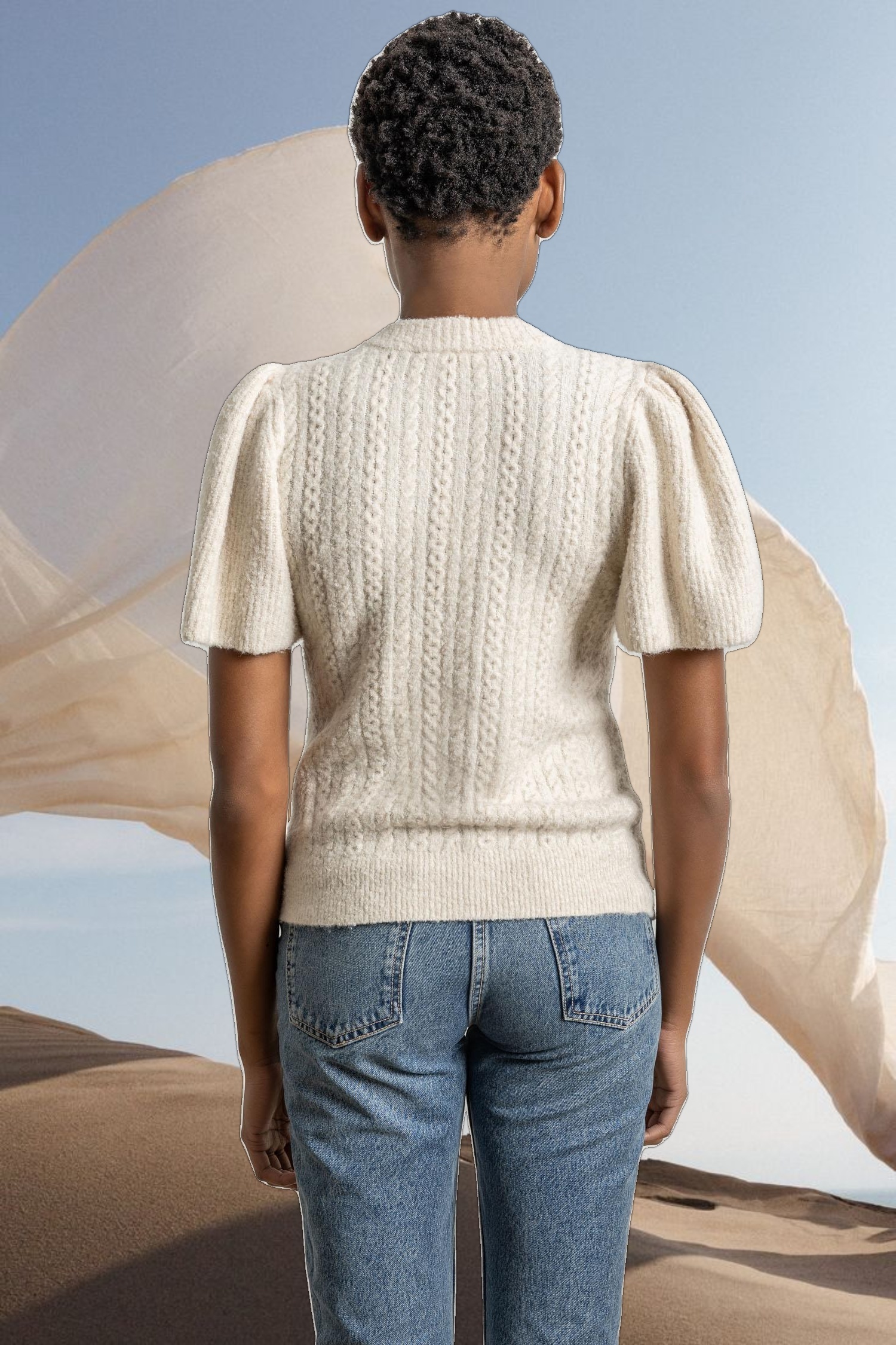 Crew Neck Flutter Sleeve Sweater