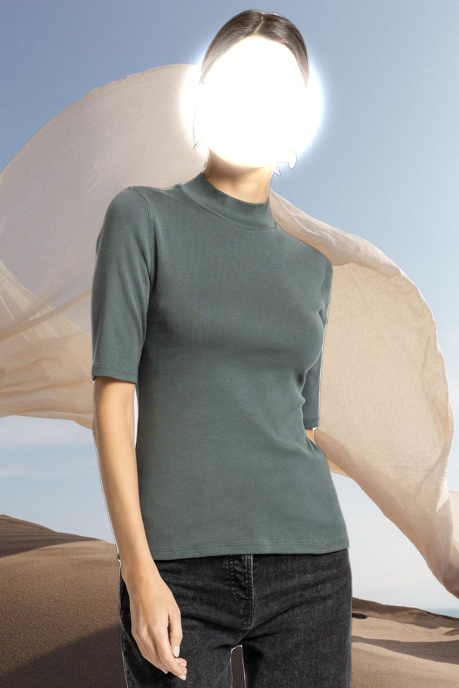 Elbow Sleeve Mock Neck