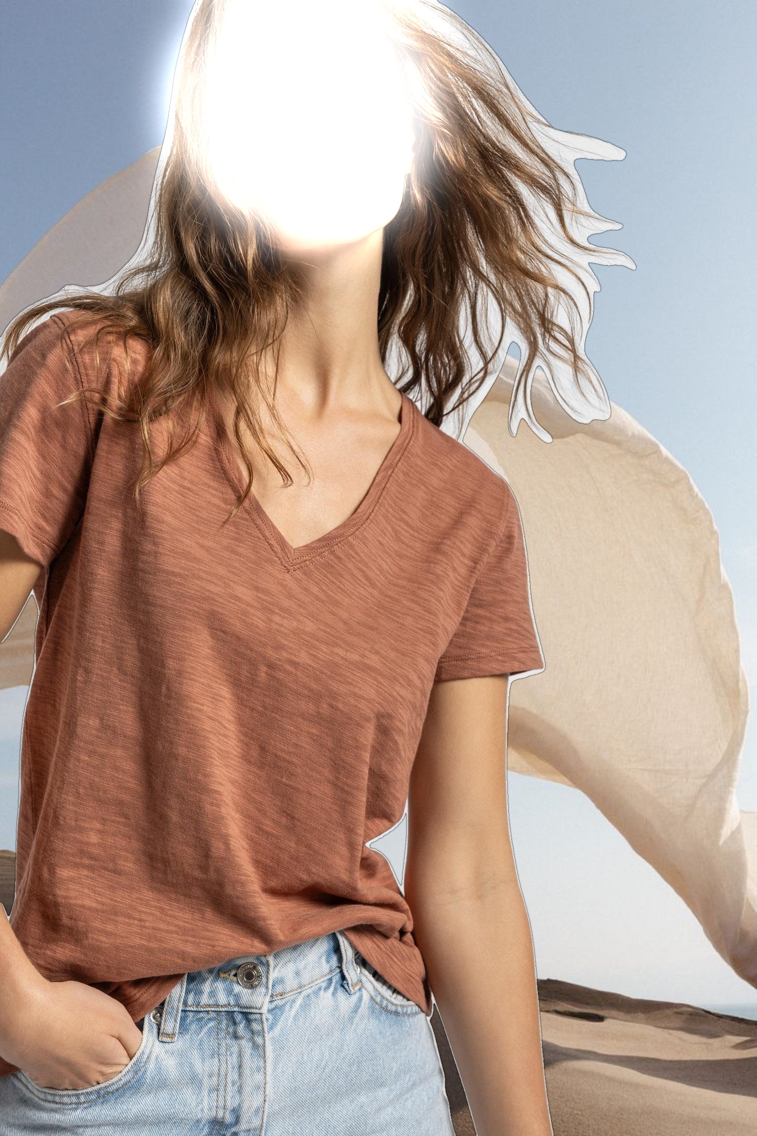 V-Neck Short Sleeve Back Seam Tee