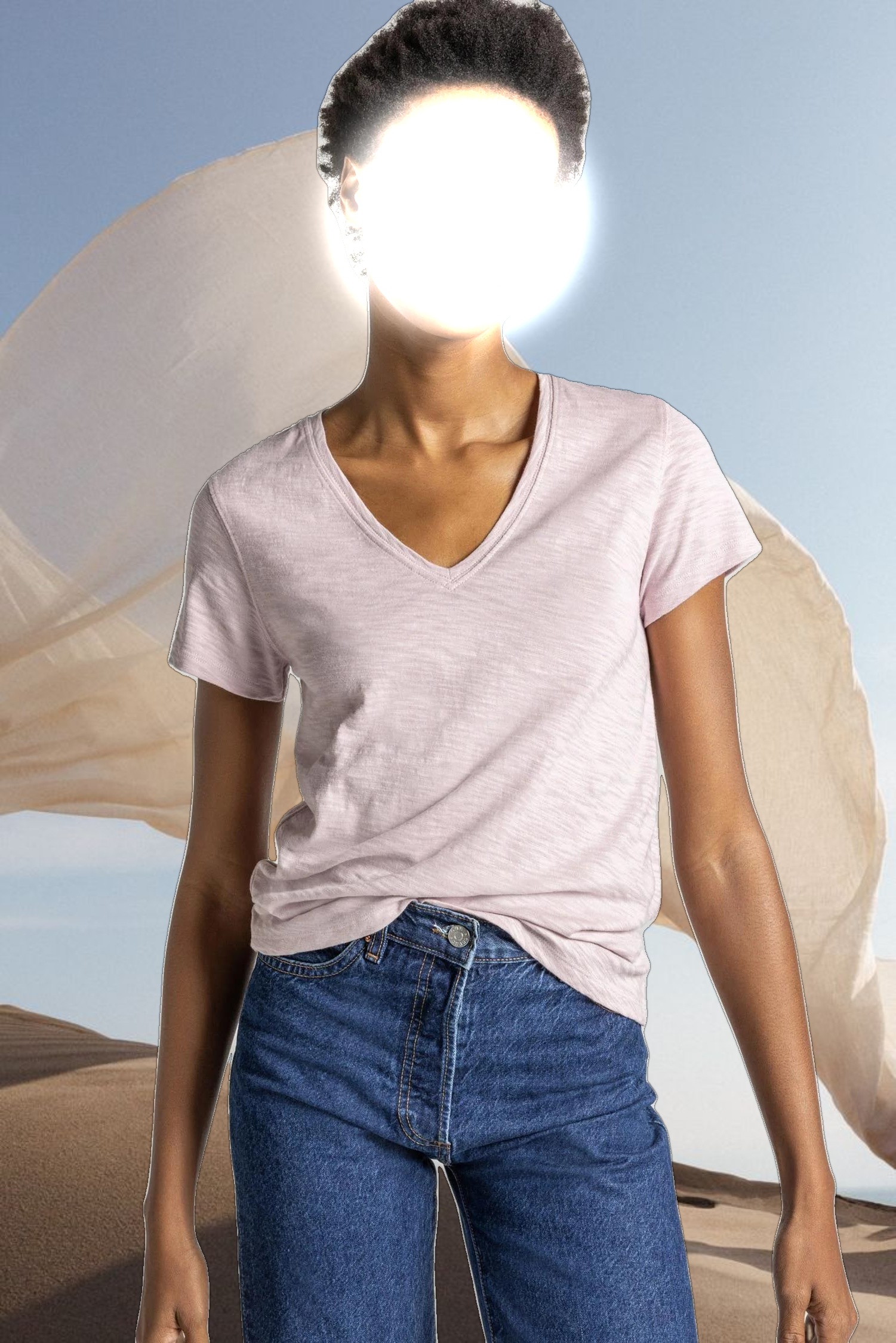 V-Neck Short Sleeve Back Seam Tee