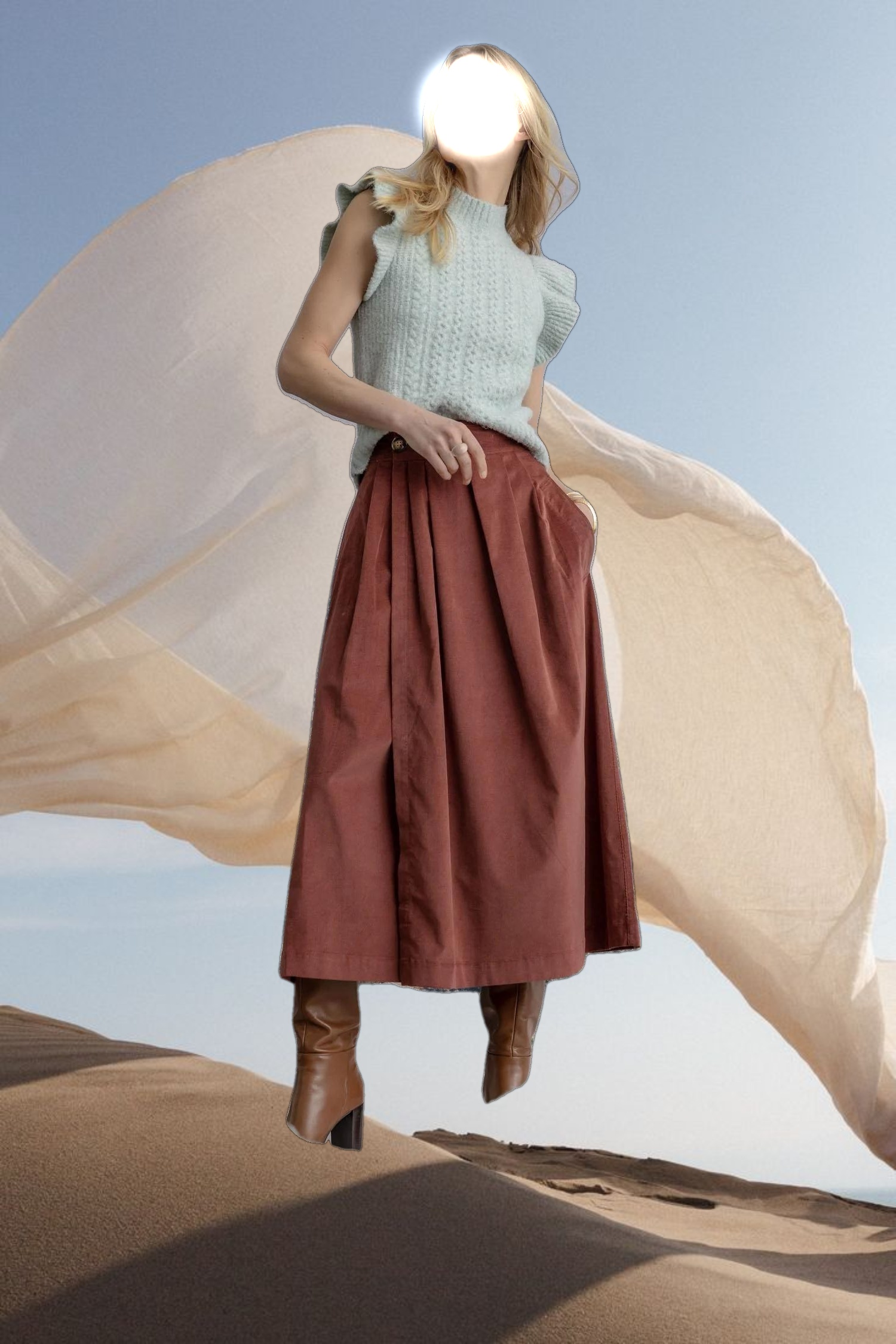 Flutter Sleeve Mock Neck Sweater