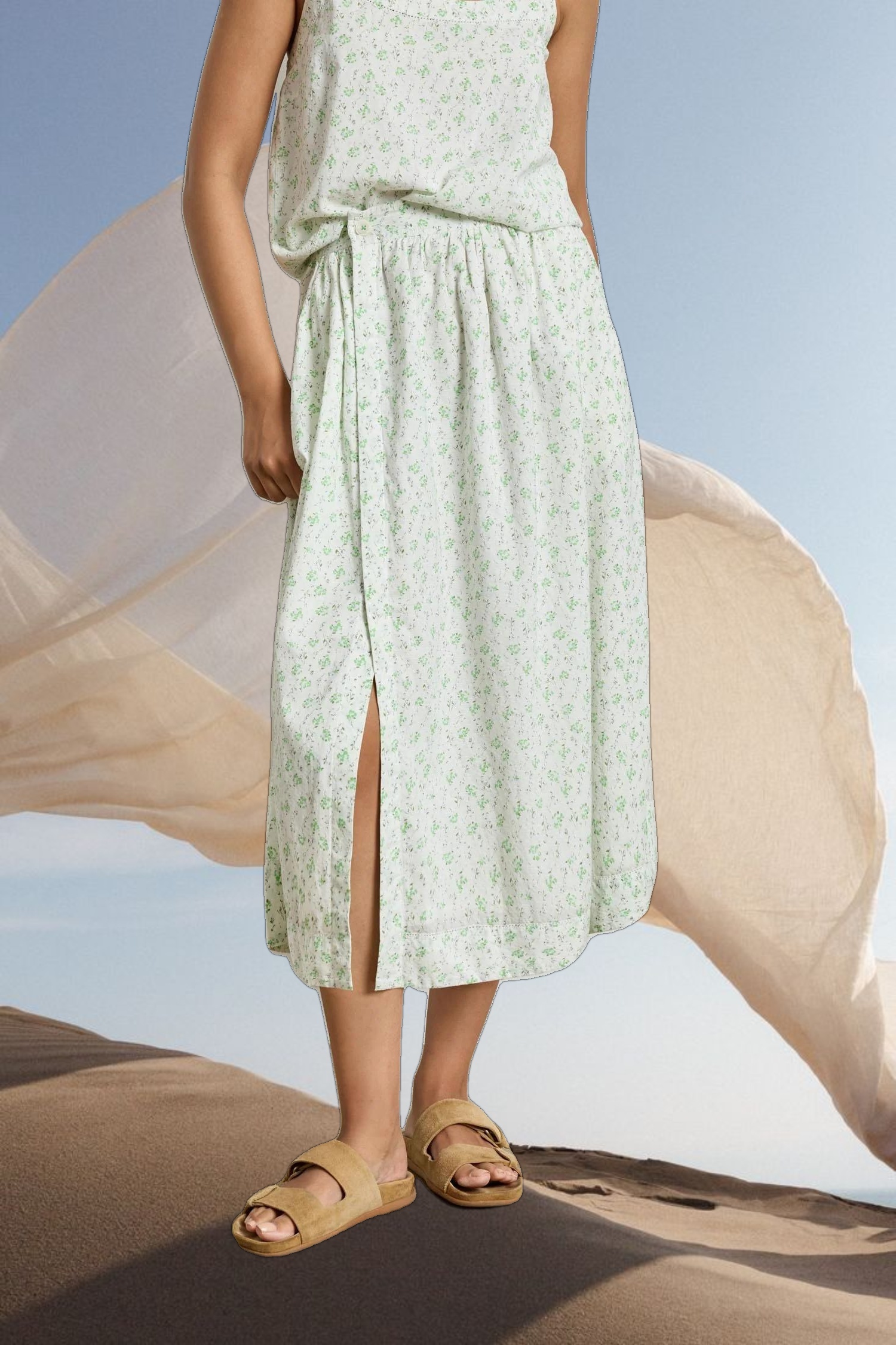 Faux Wrap Long Skirt