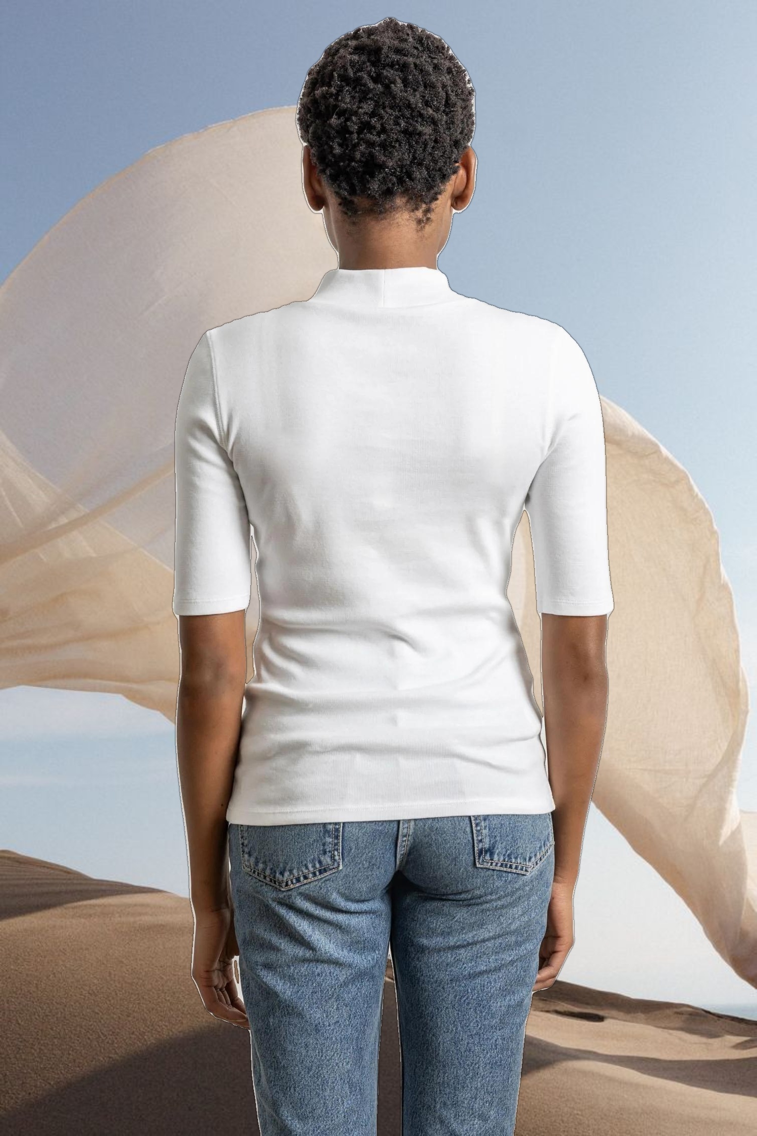 Elbow Sleeve Mock Neck