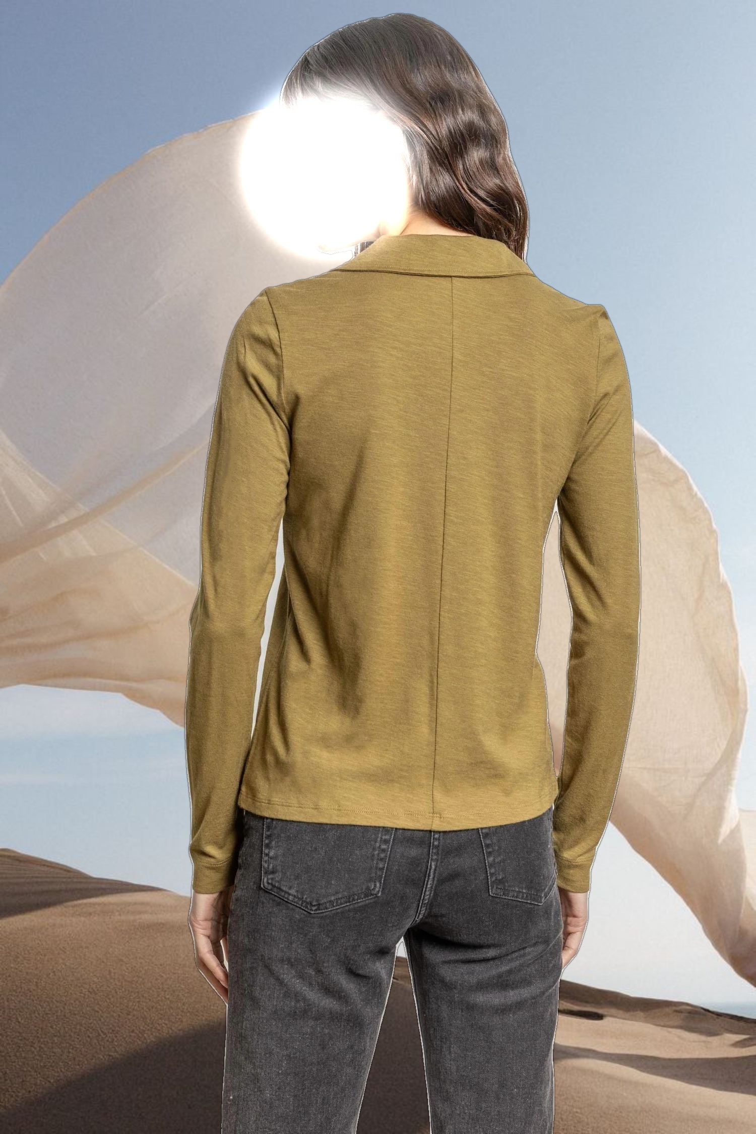 Long Sleeve Collared V-Neck