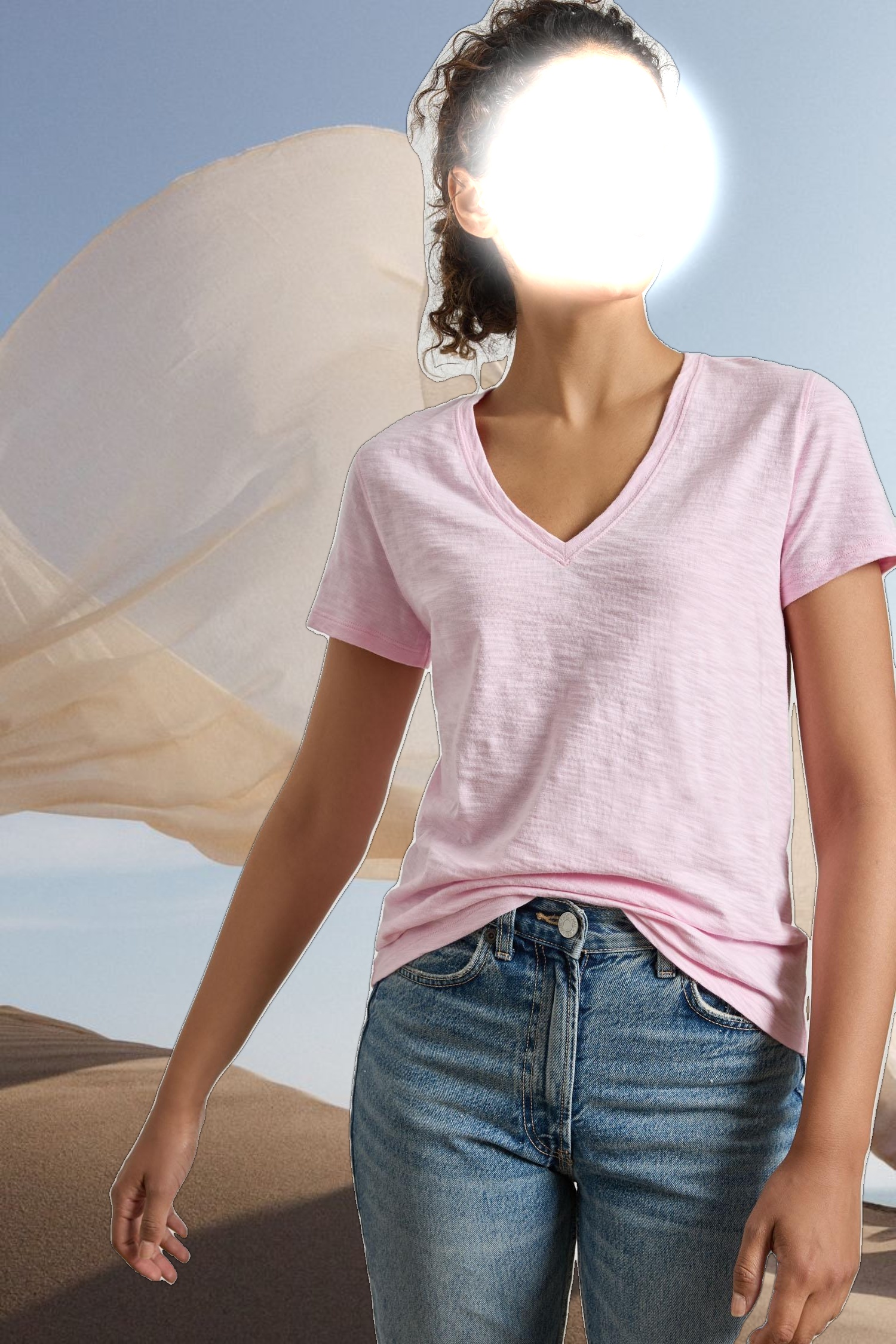 Short Sleeve Back Seam V-Neck