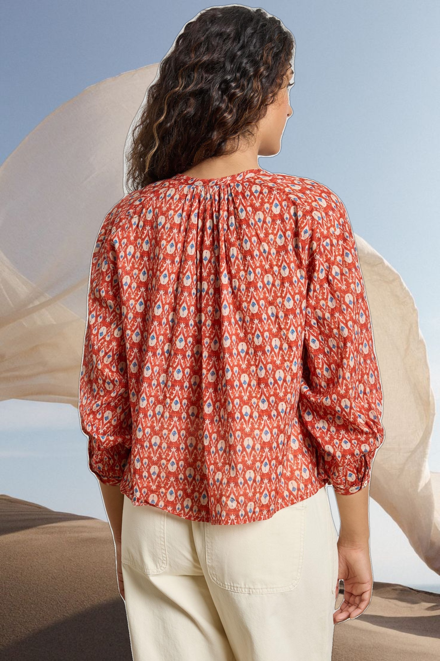 Long Sleeve Shirred Blouse