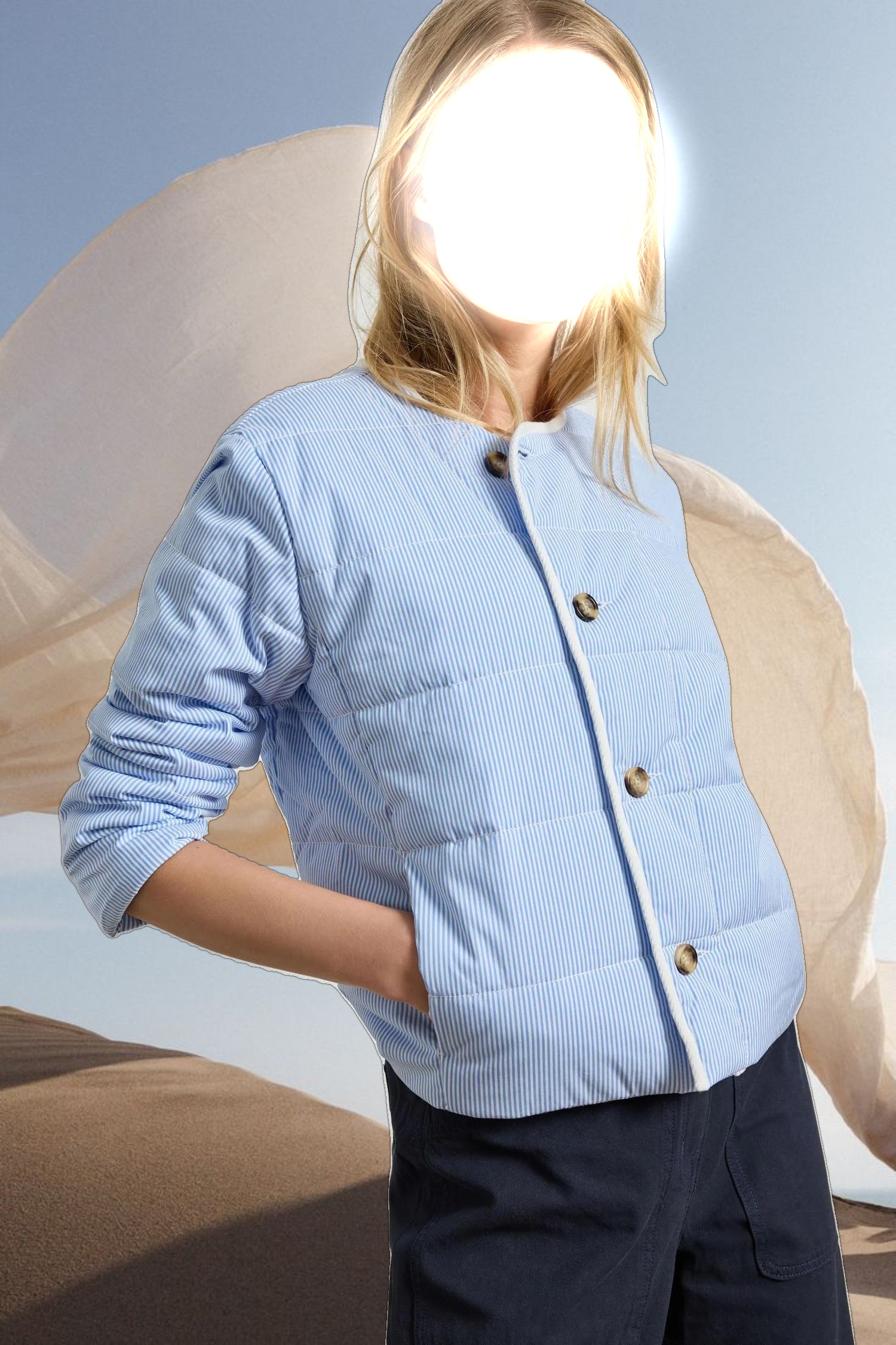 Striped Collarless Jacket