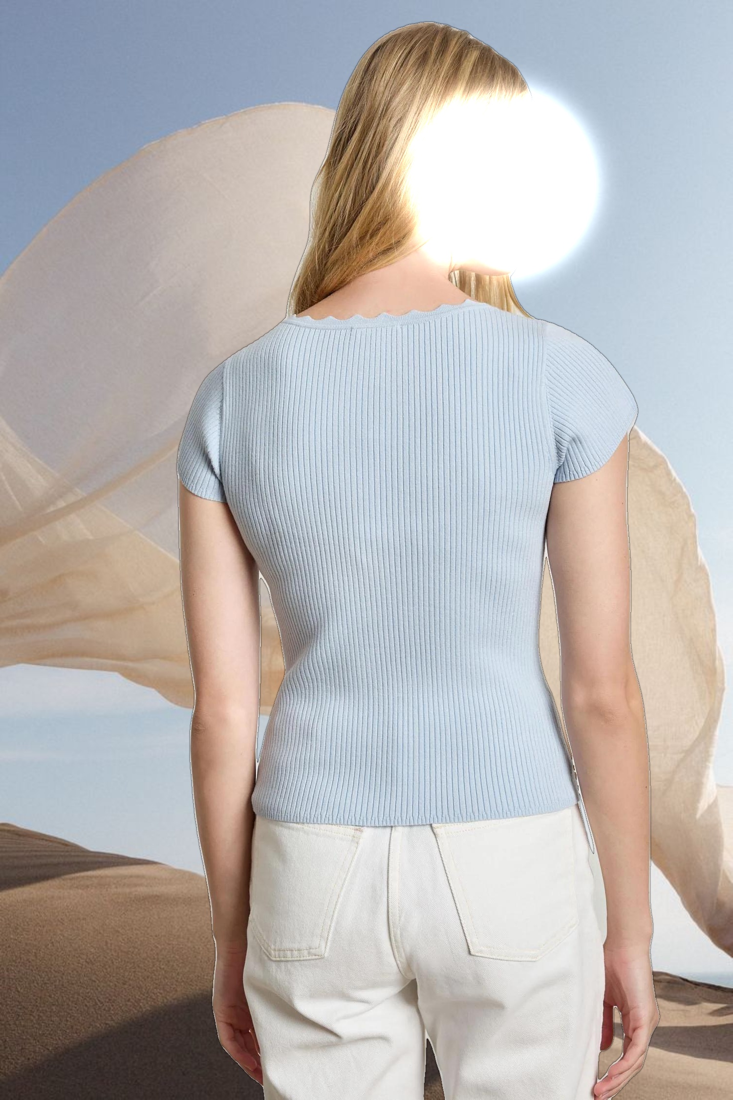 Cap Sleeve Scallop Neck Sweater