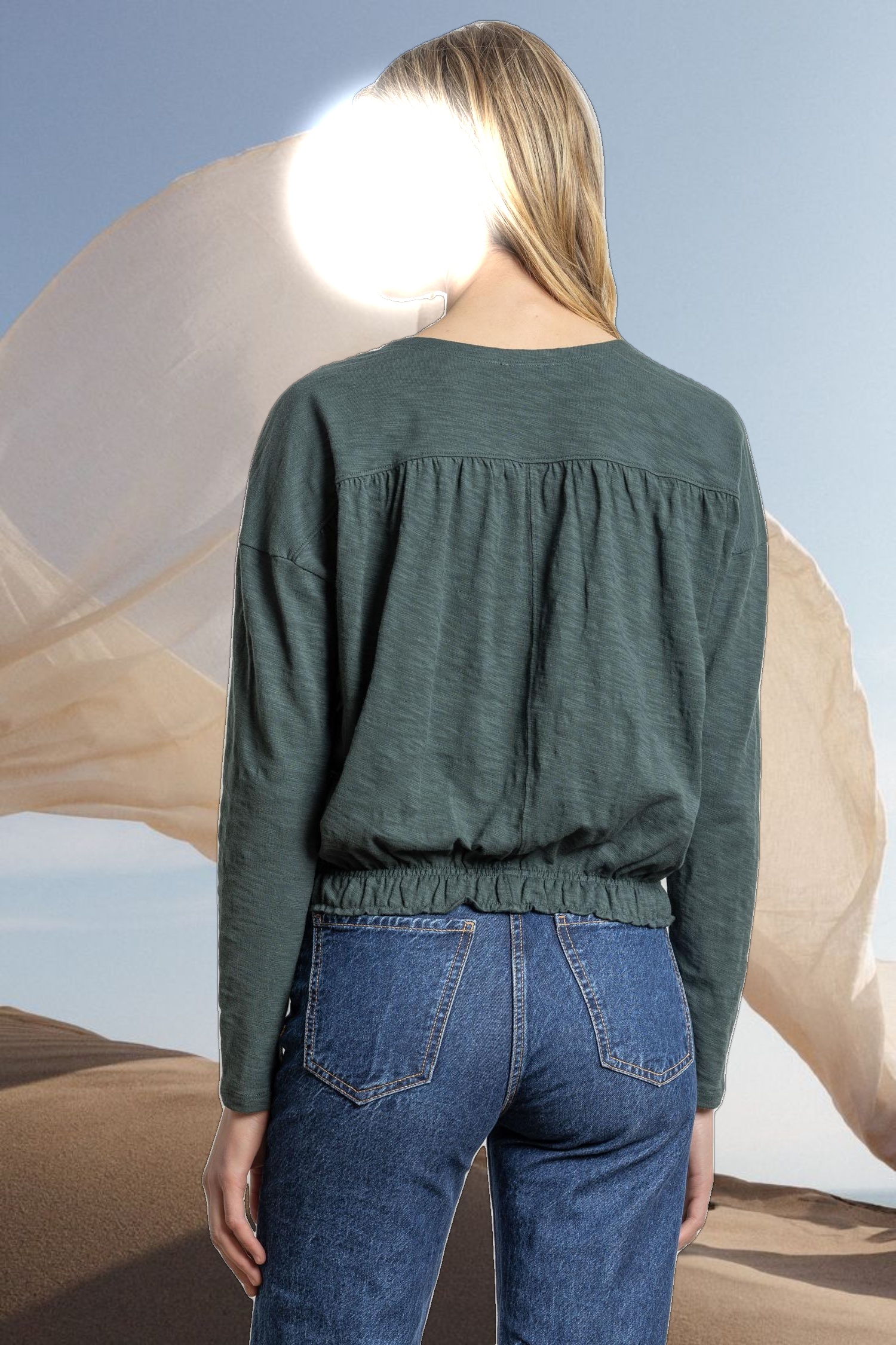 Elastic Hem Easy V-Neck