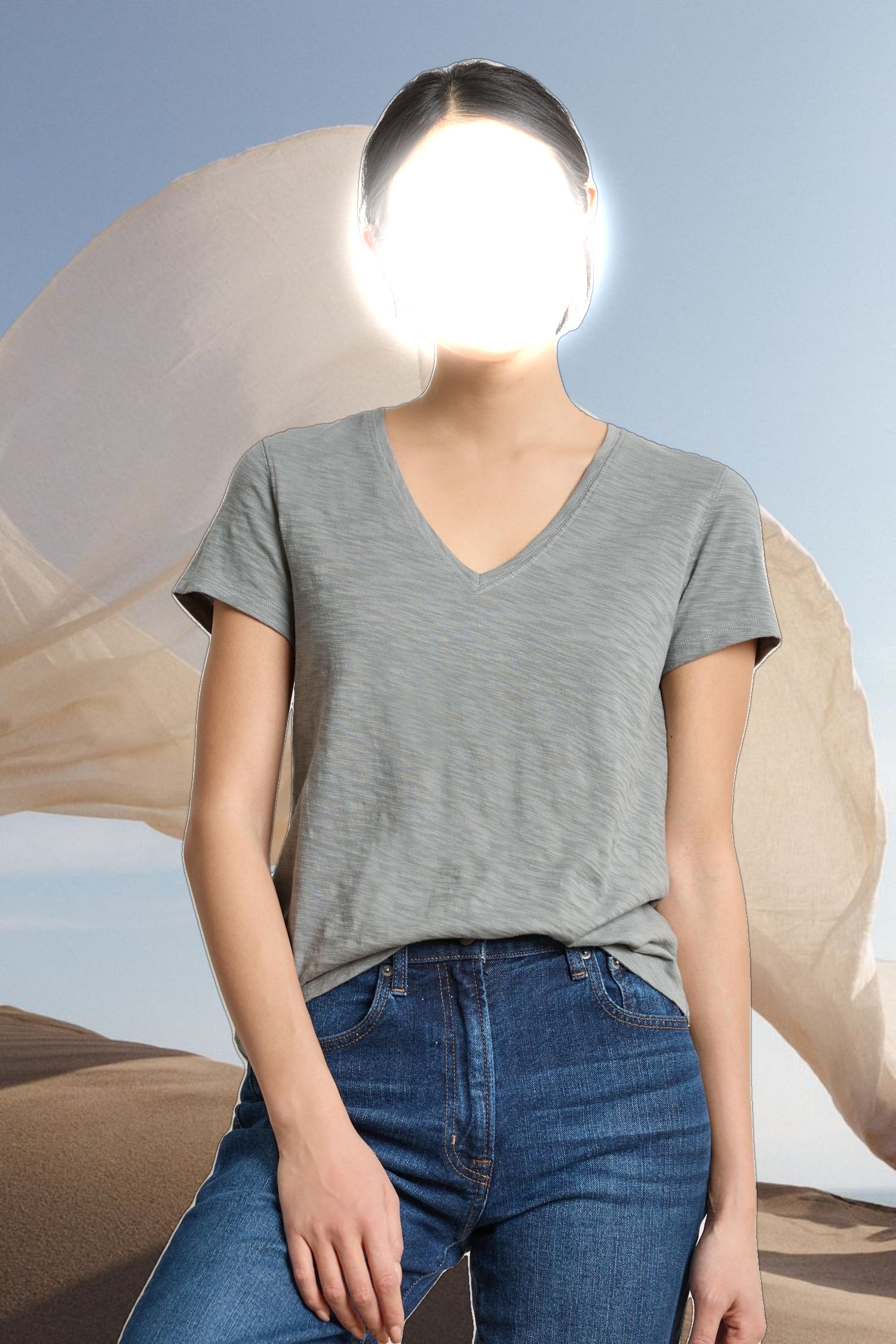 Short Sleeve Back Seam V-Neck