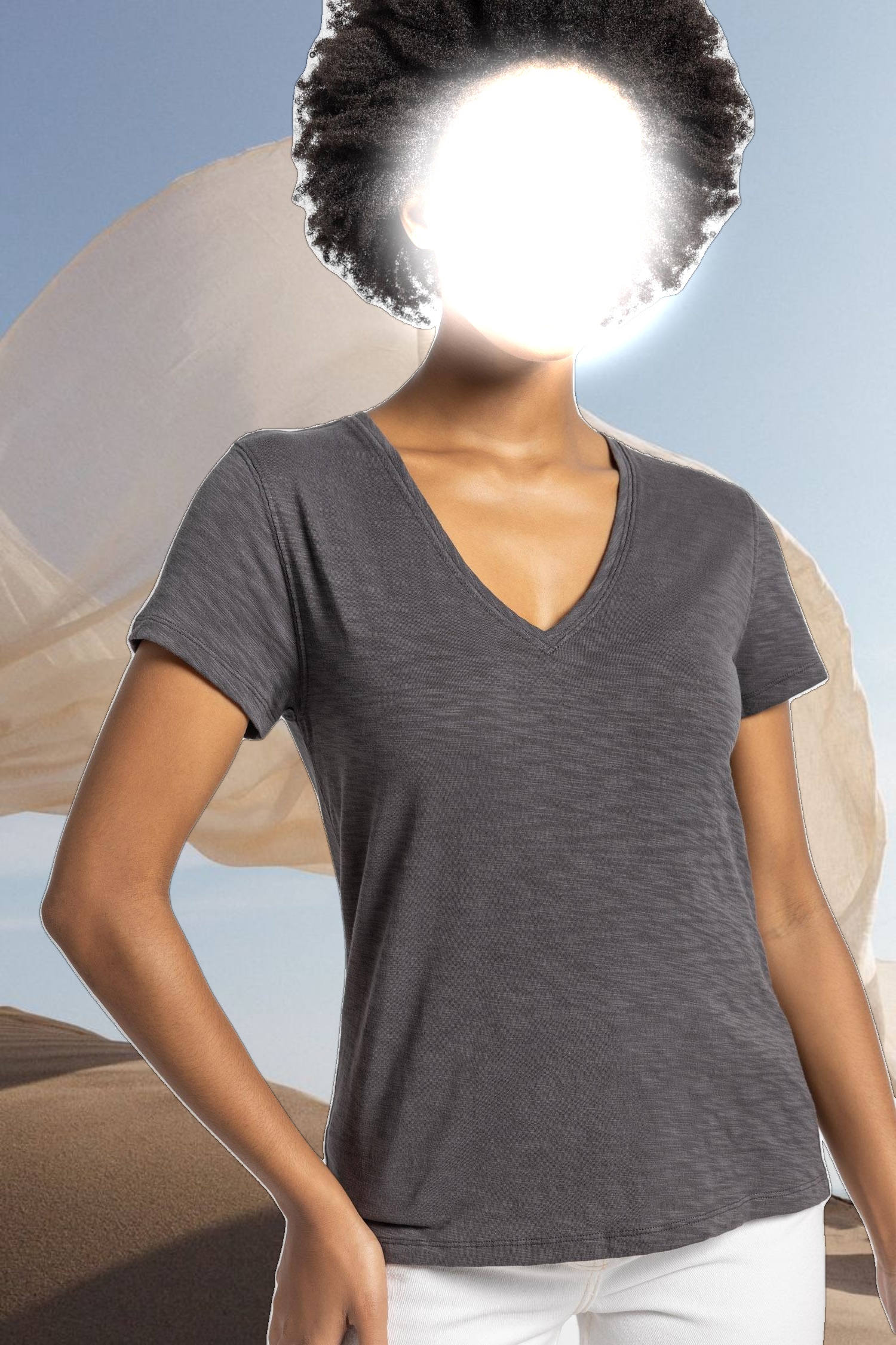 V-Neck Short Sleeve Back Seam Tee