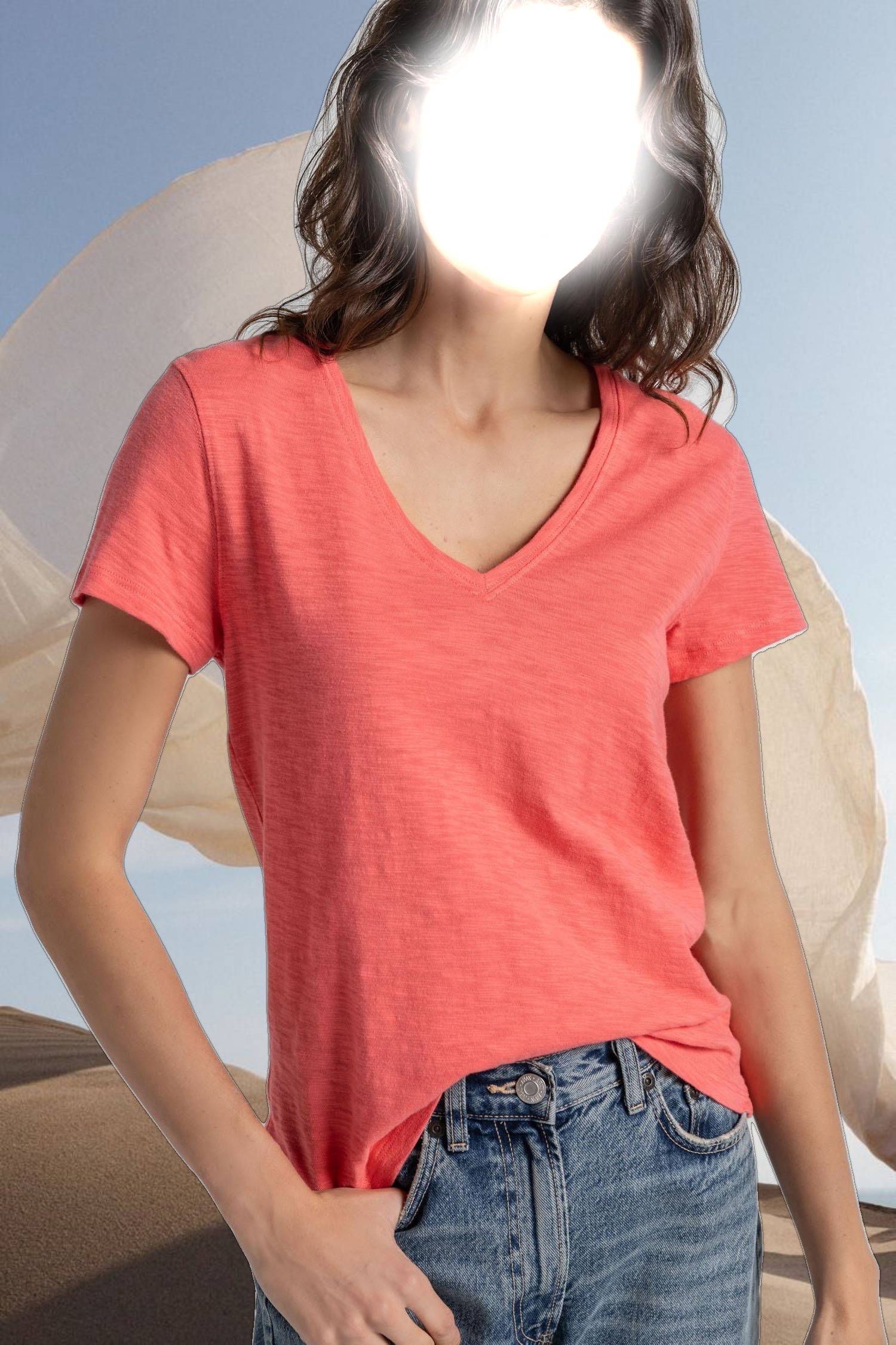 Short Sleeve Back Seam V-Neck