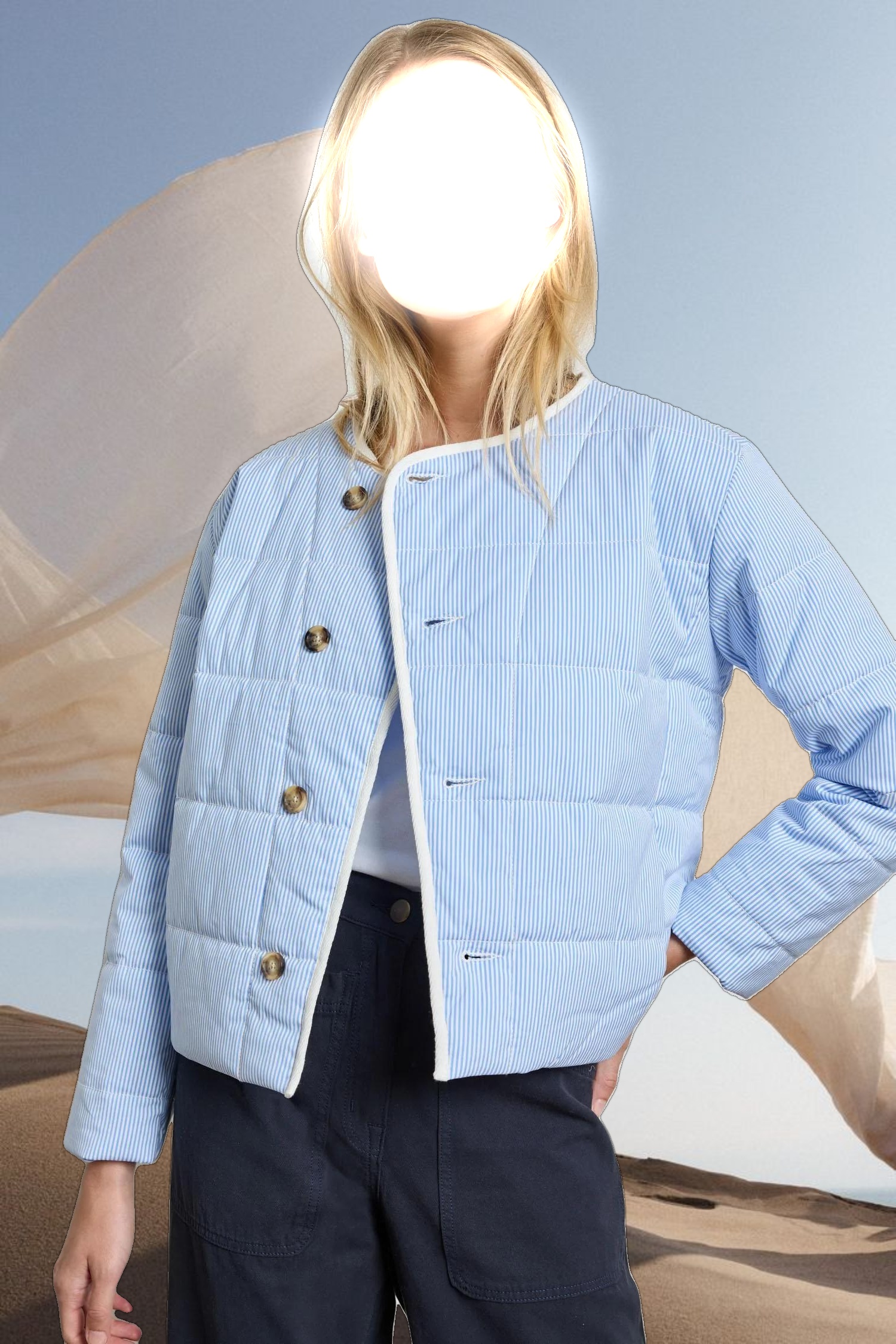 Striped Collarless Jacket