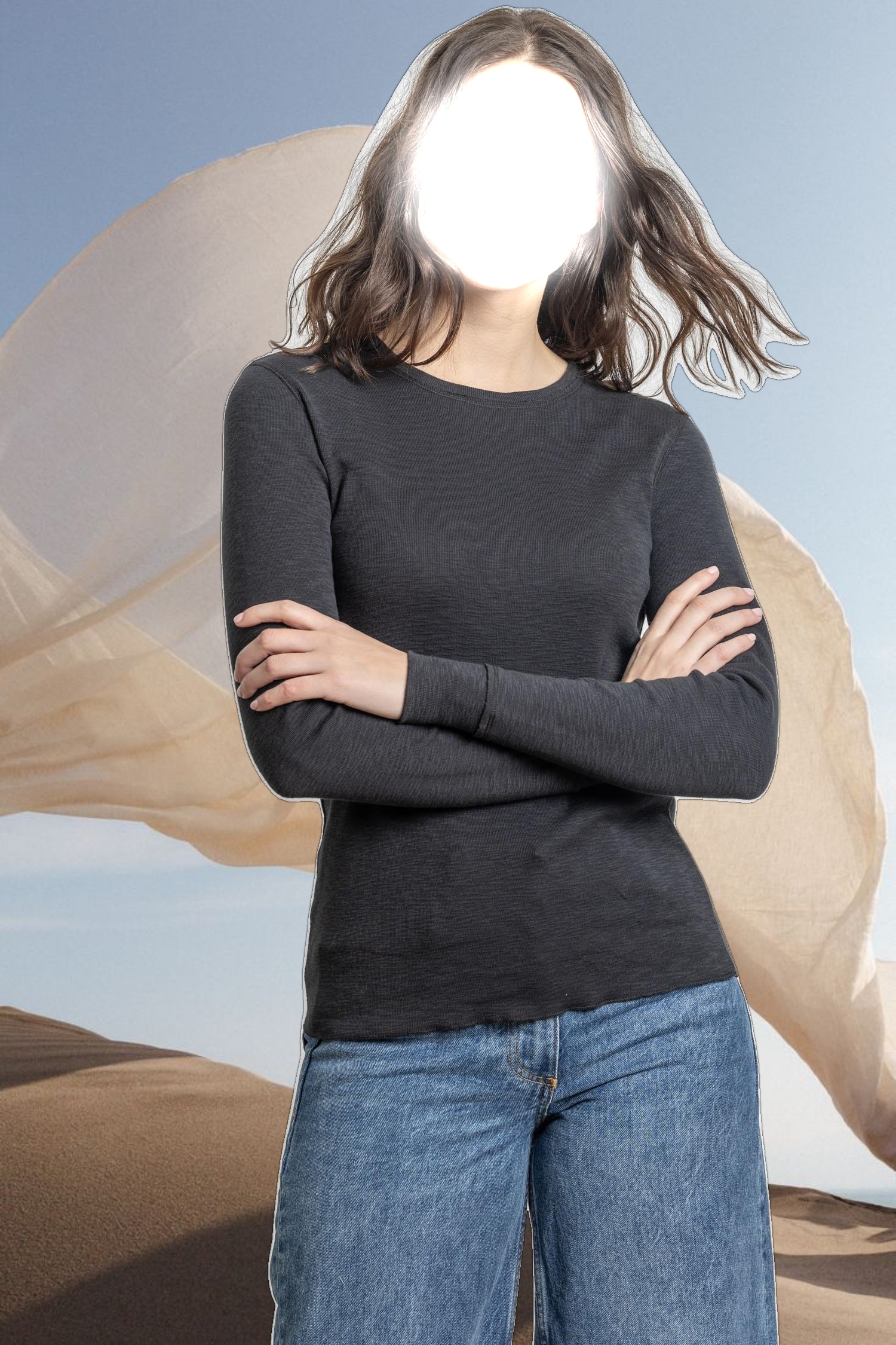 Long Sleeve Raw Edge Crew