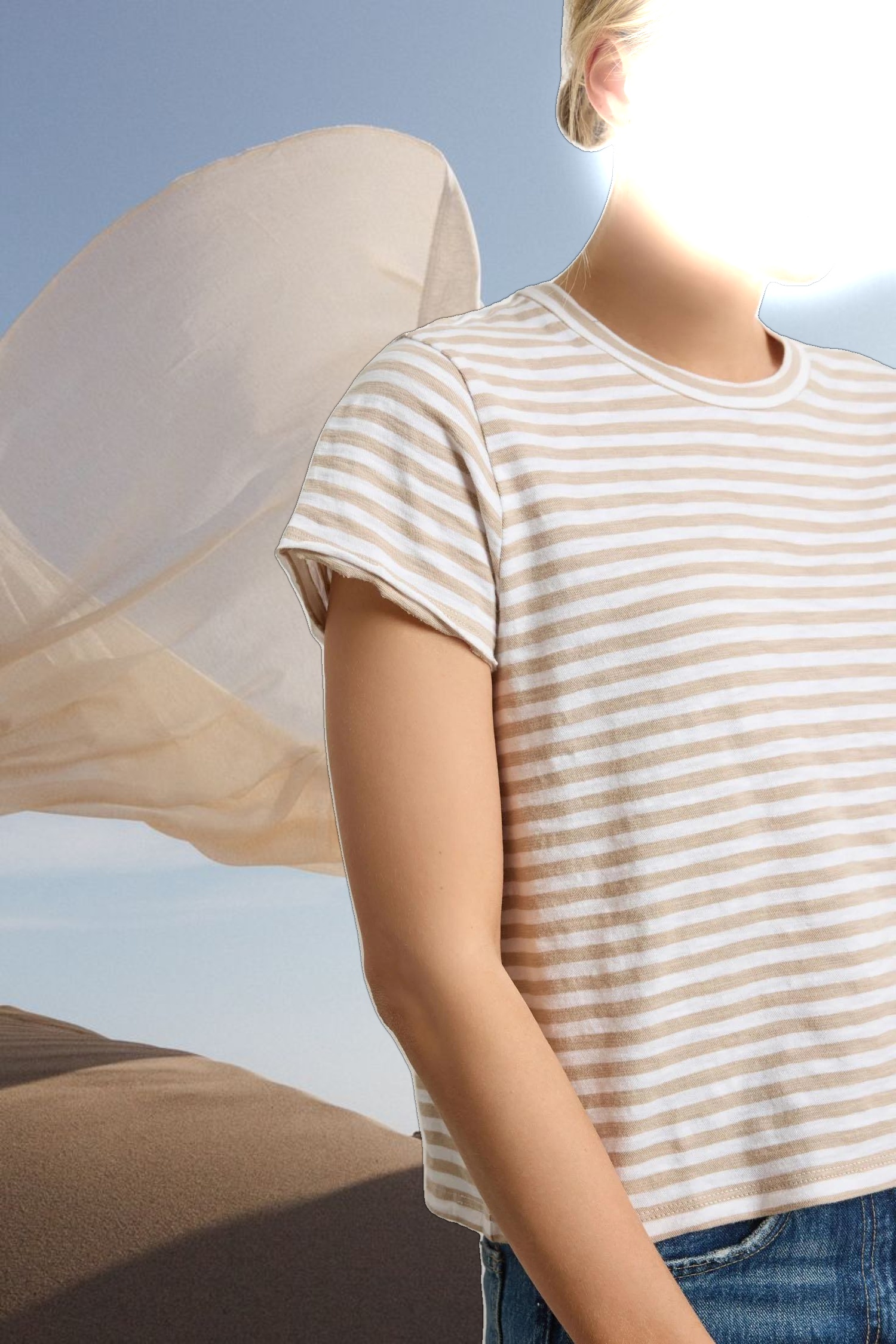 Striped Cap Sleeve Crewneck