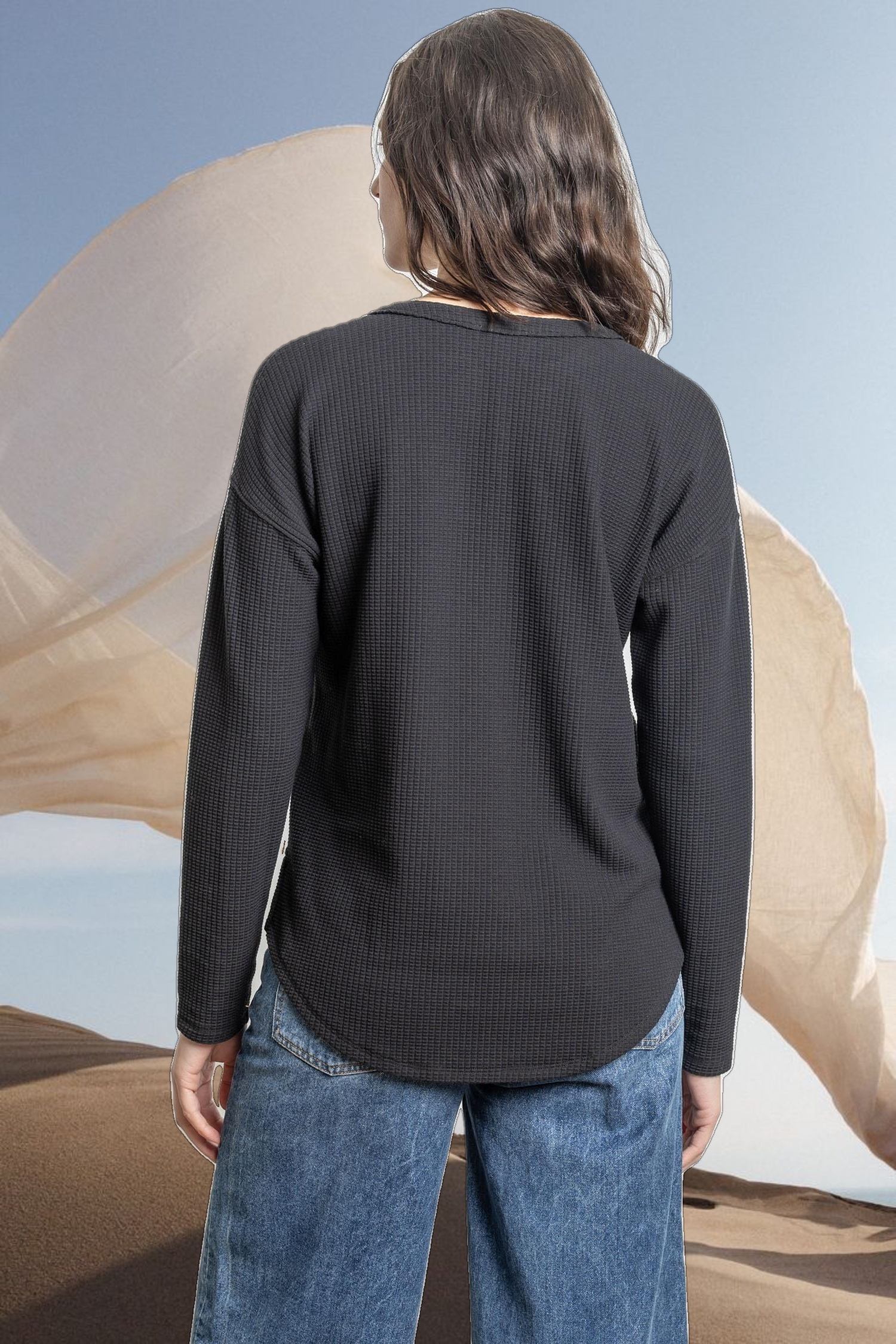 Rounded Hem Split Neck