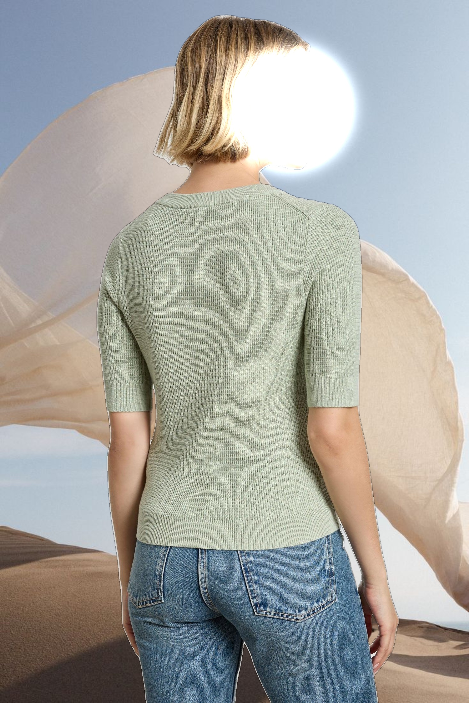 Elbow Sleeve Split Neck Sweater