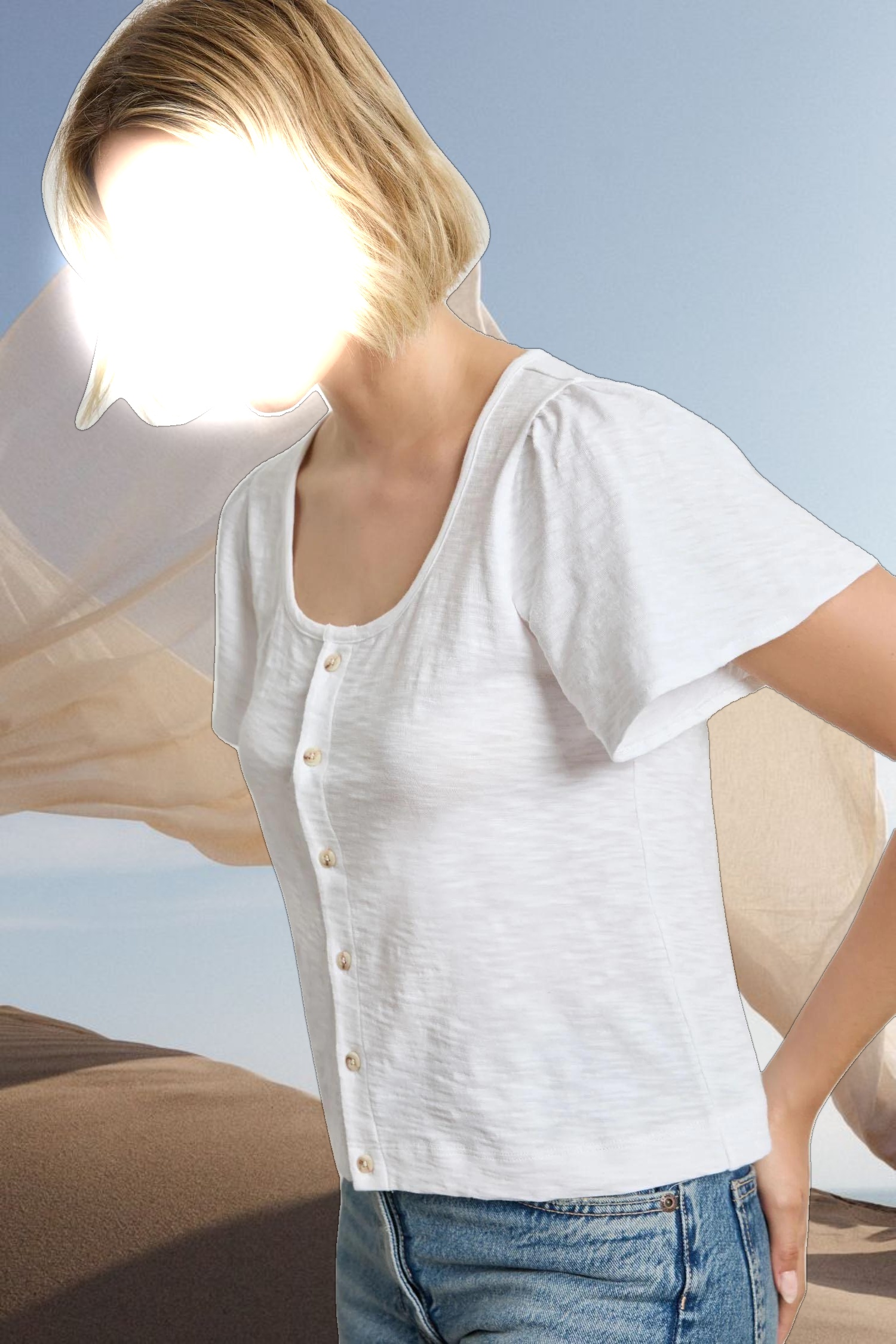 Button Front Flutter Sleeve