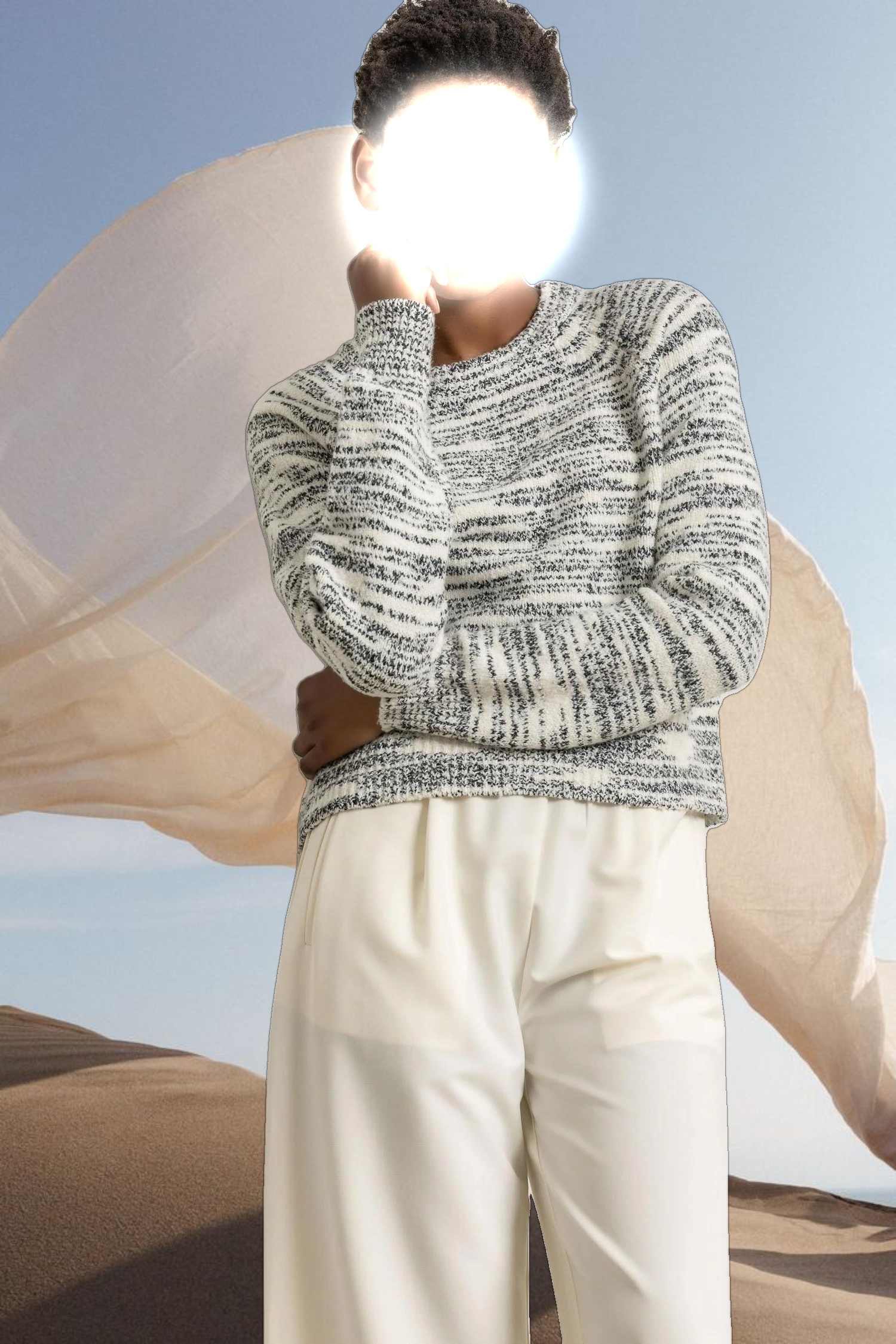 Ribbed Neck Raglan Sweater