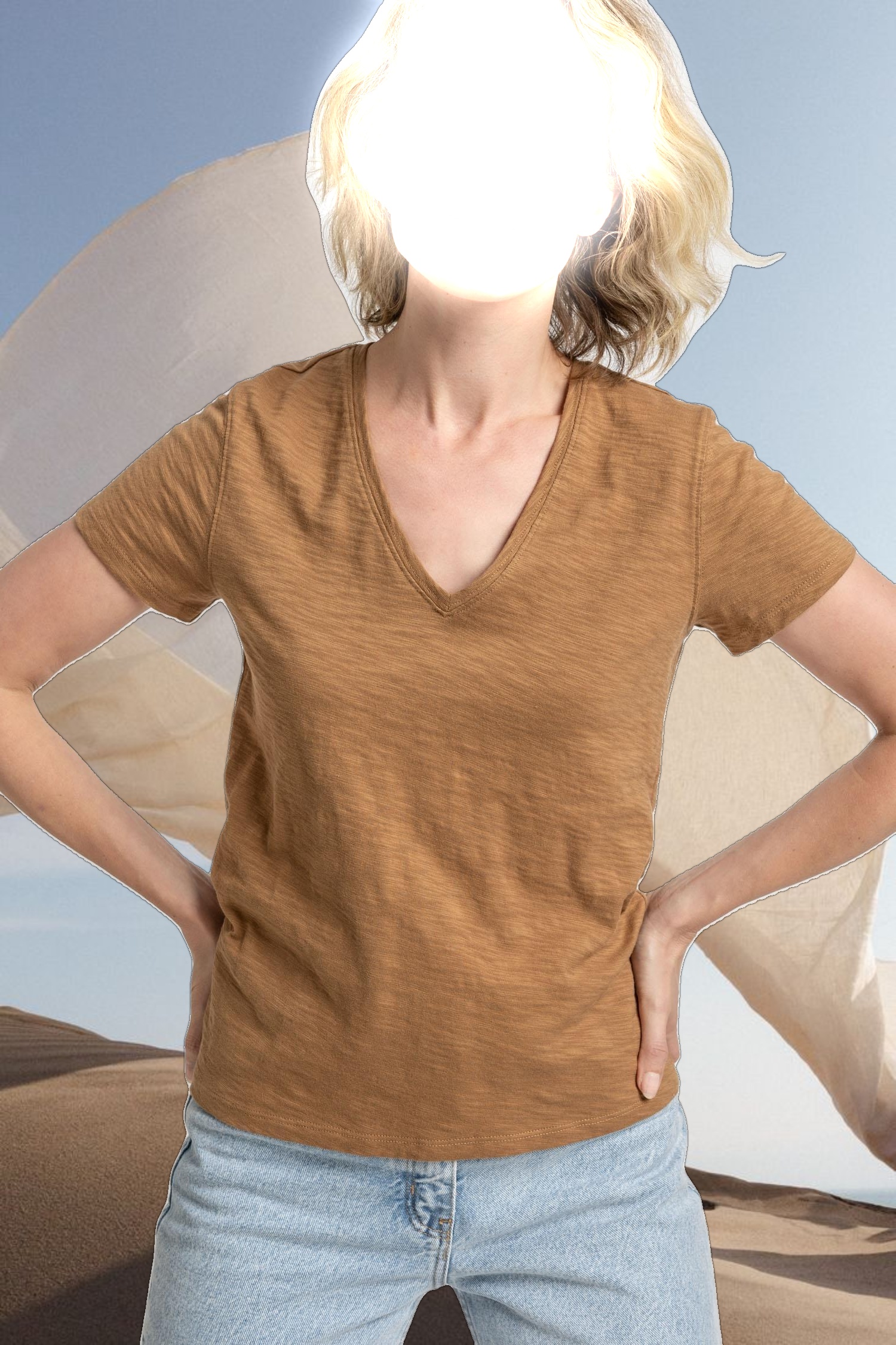 V-Neck Short Sleeve Back Seam Tee