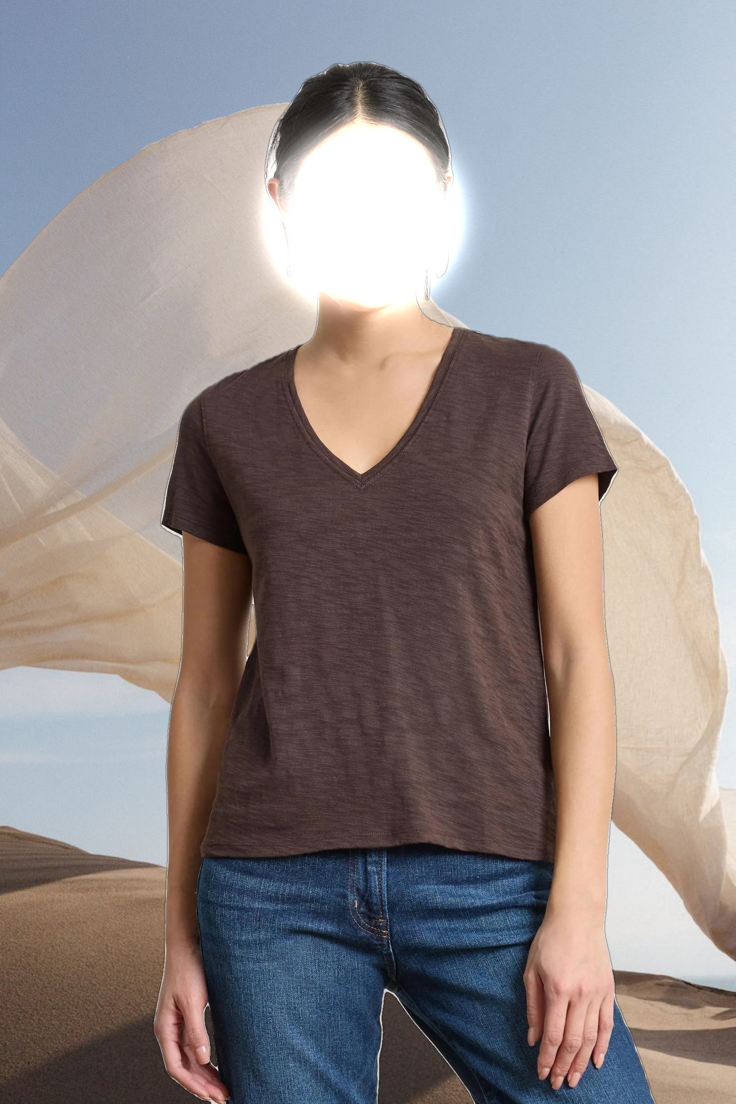 Short Sleeve Back Seam V-Neck