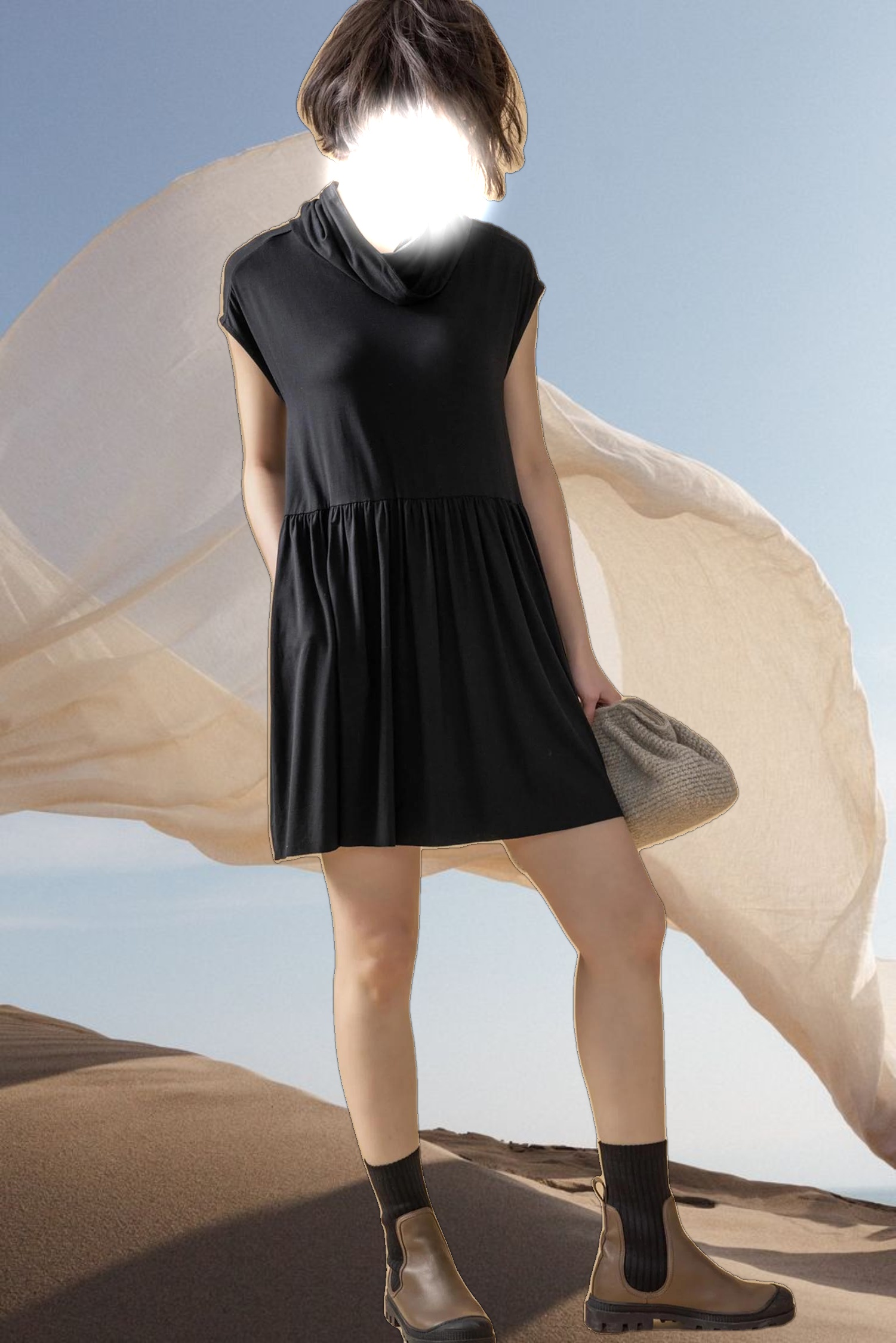 Sleeveless Cowl Neck Dress