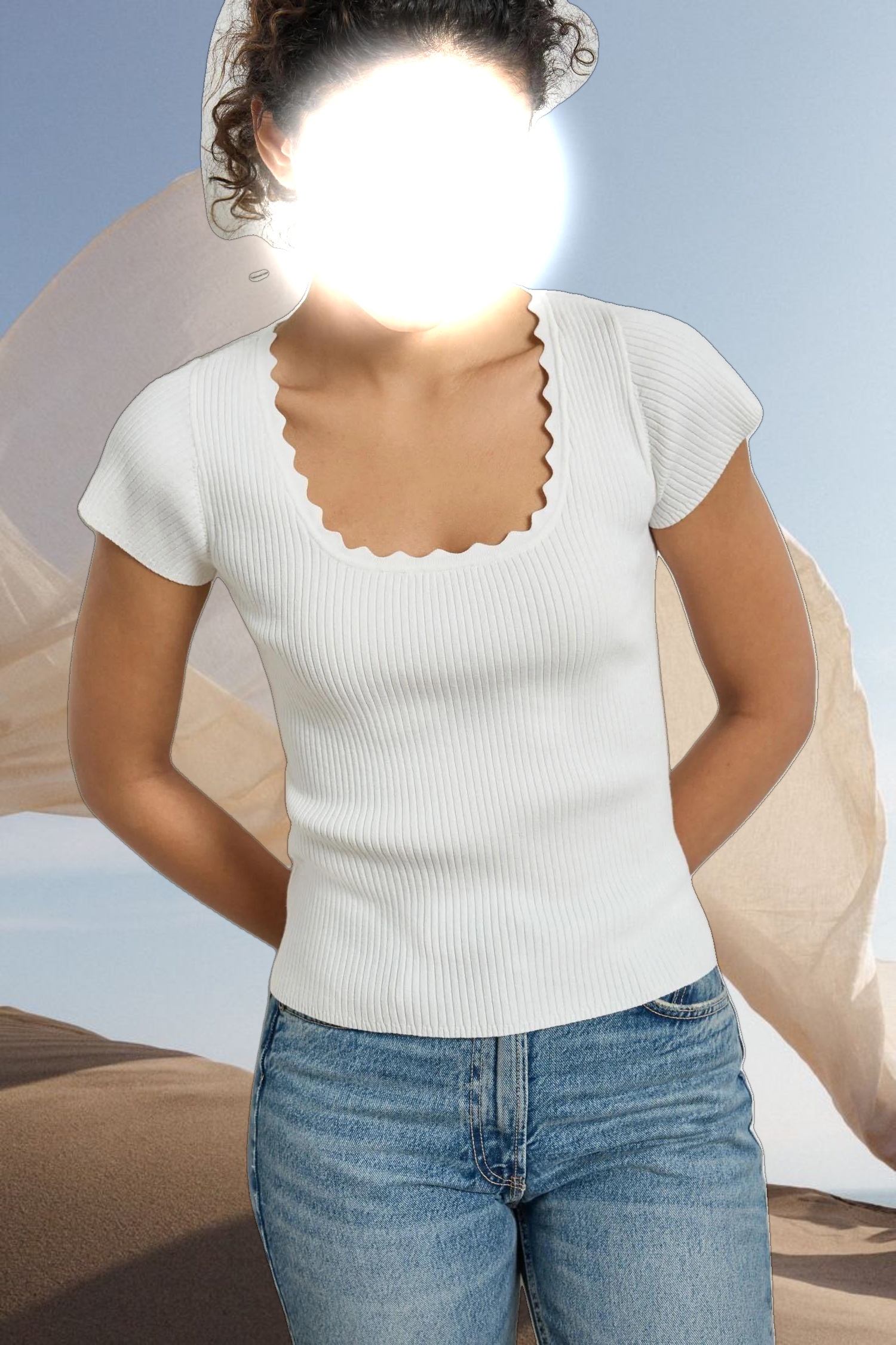 Cap Sleeve Scallop Neck Sweater