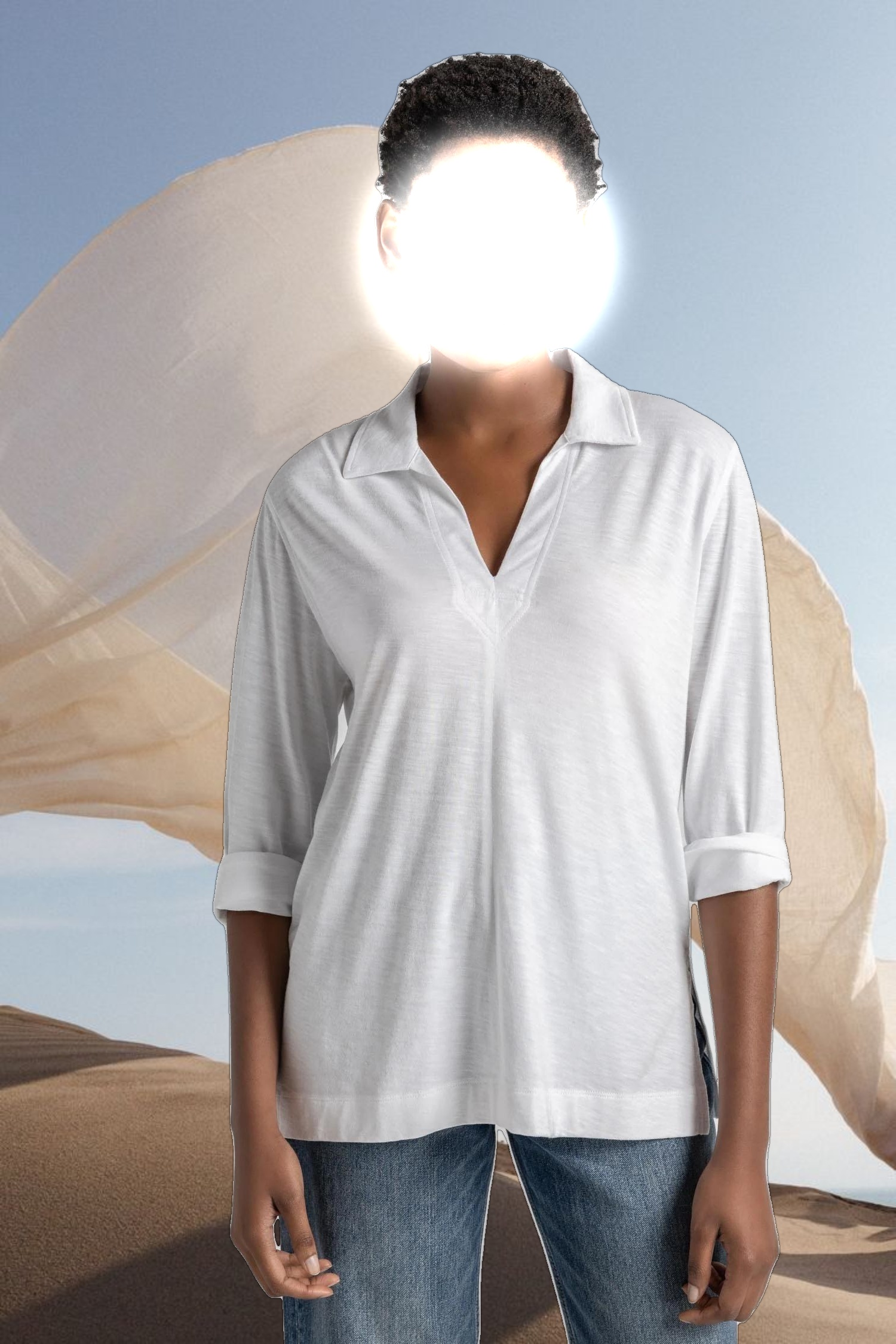 3/4 Sleeve Split Neck Tunic