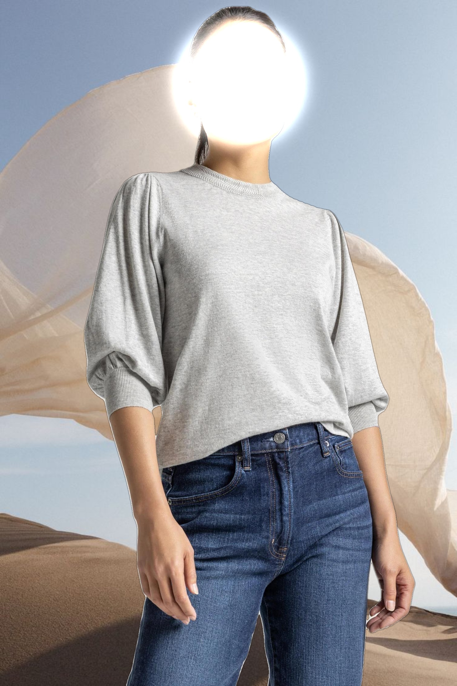 Puff Sleeve Crewneck Sweater