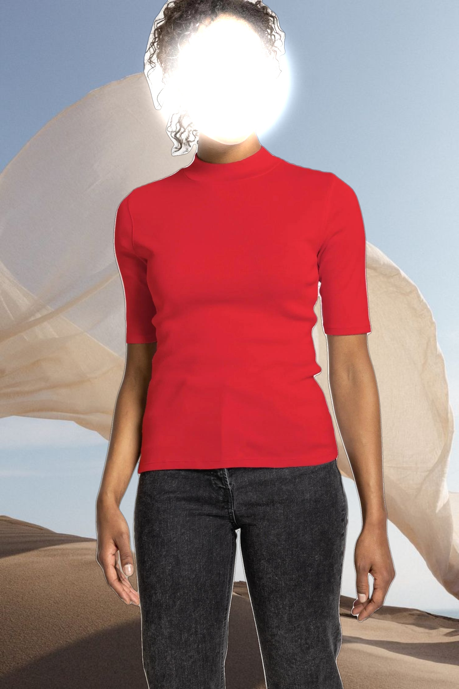 Elbow Sleeve Mock Neck