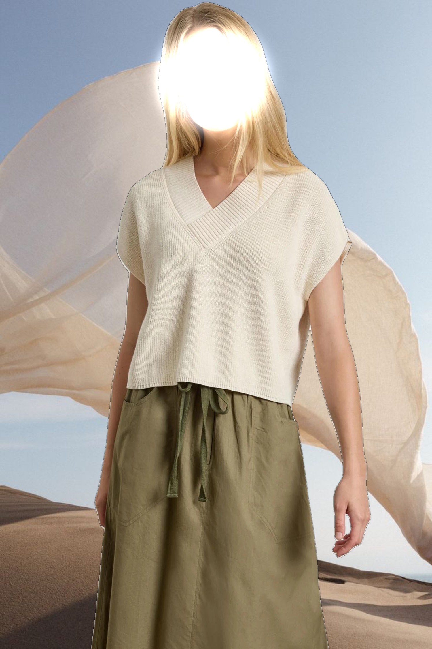 Wide Trim V-Neck Sweater