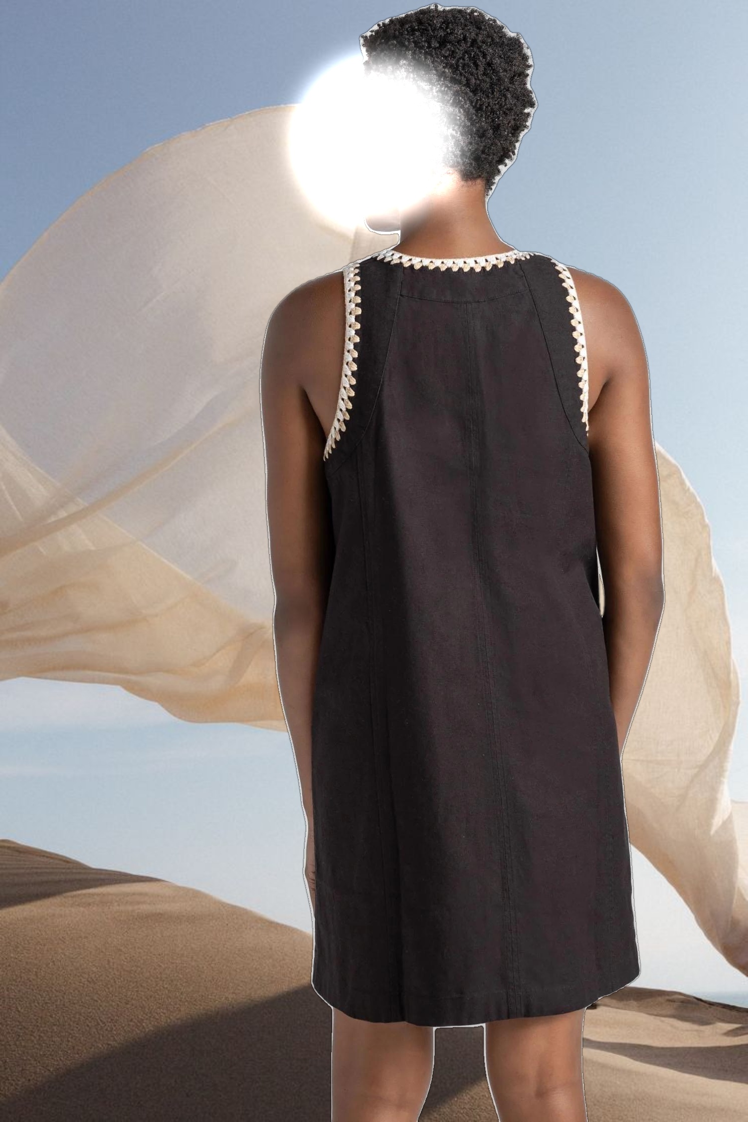 Crochet Trim V-Neck Dress