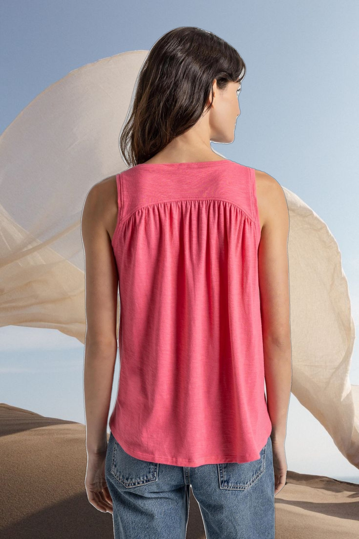 Shirred Back V-Neck Tank
