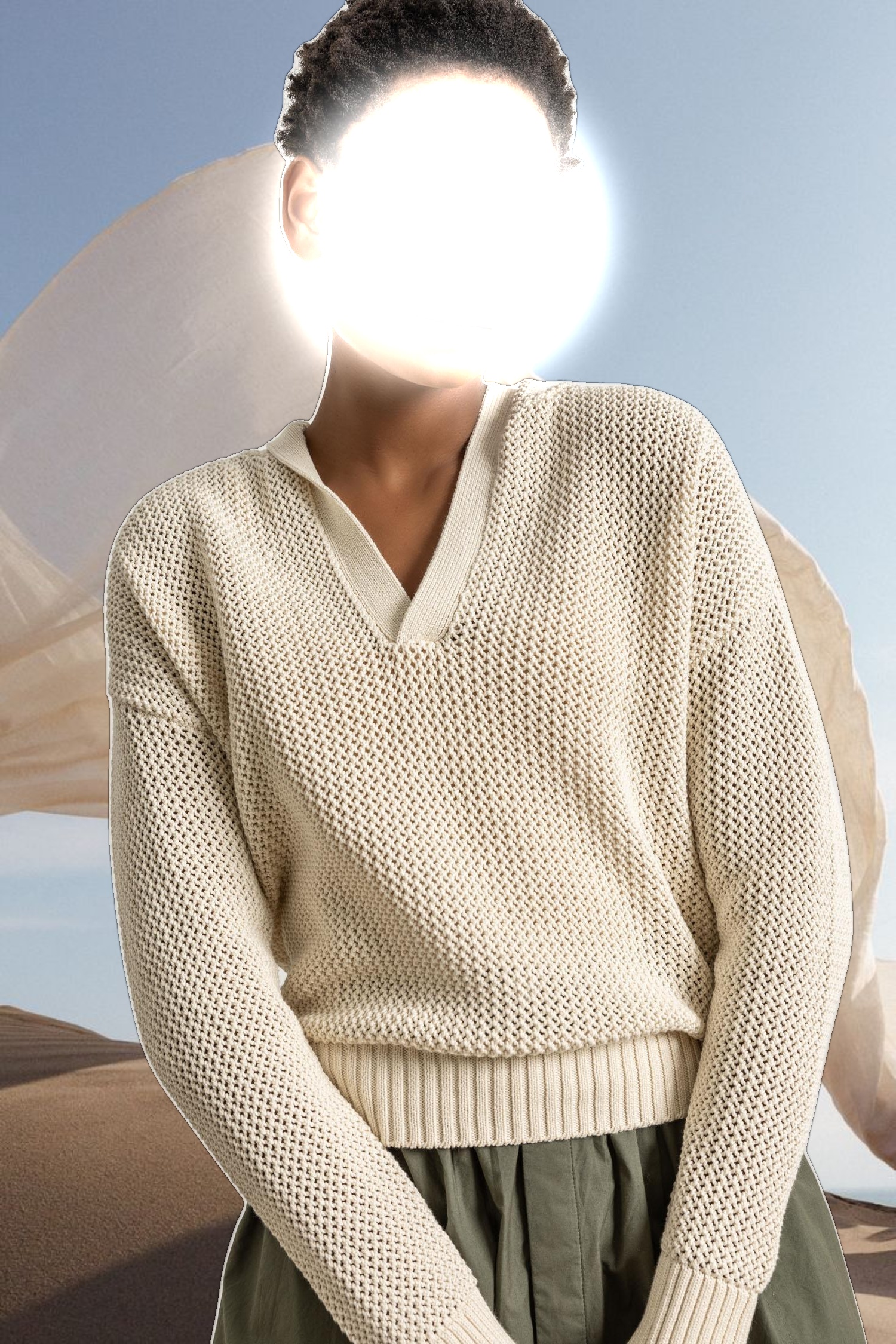 Hooded Split Neck Sweater