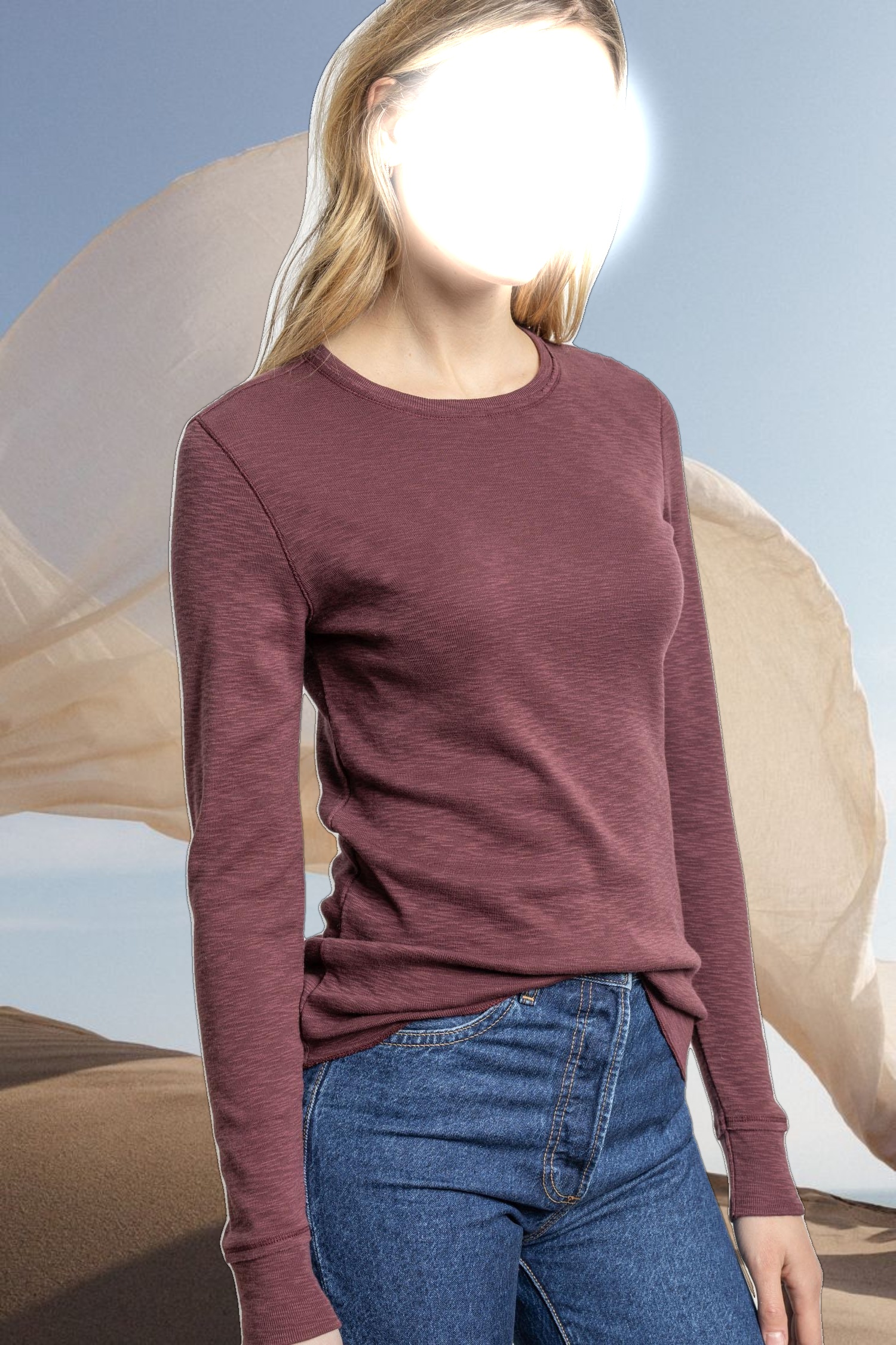 Long Sleeve Raw Edge Crew