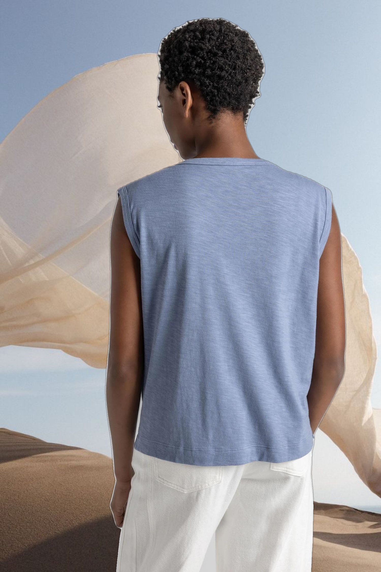 Shirred Shoulder Scoop Neck Tee