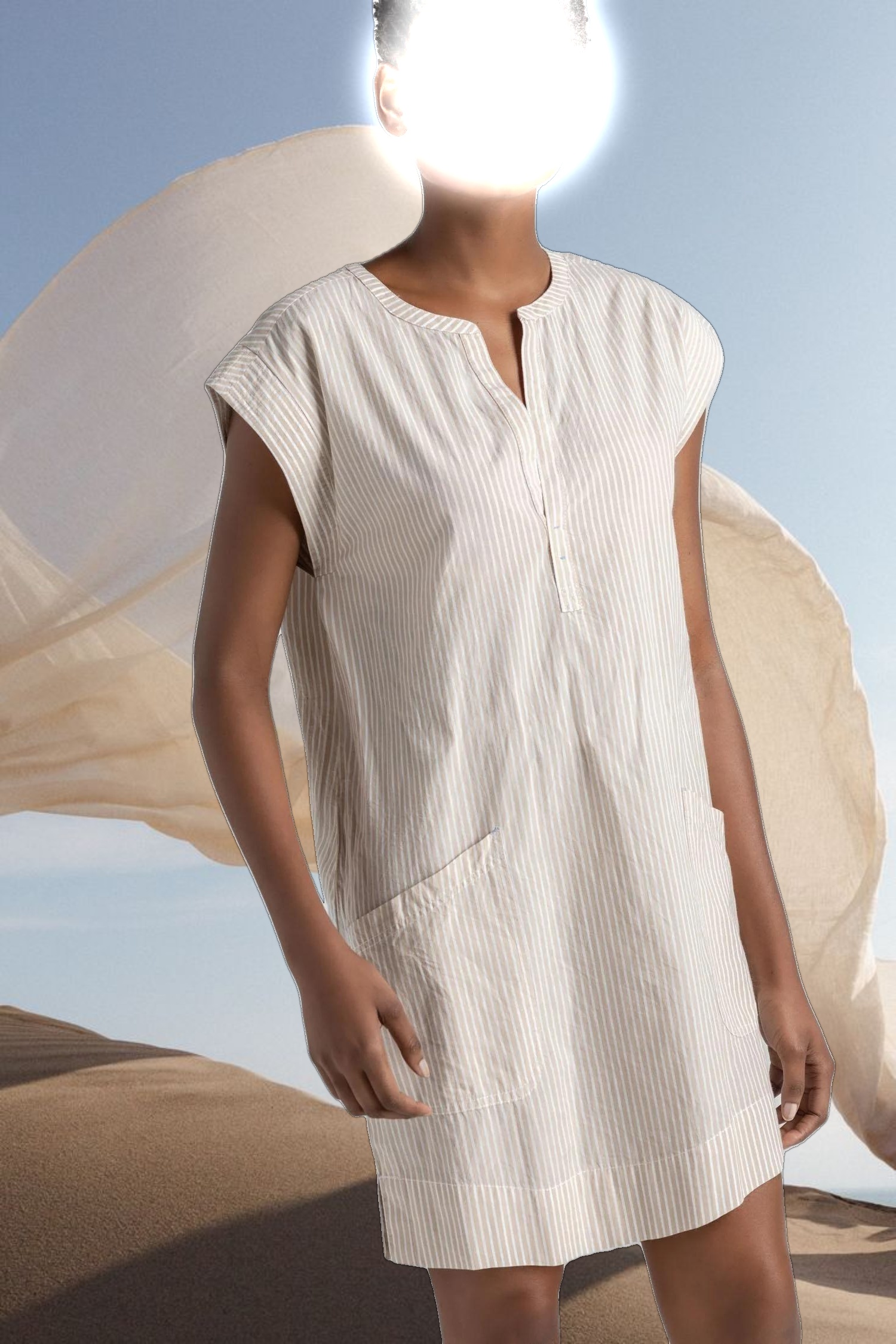 Striped Split Neck Dress