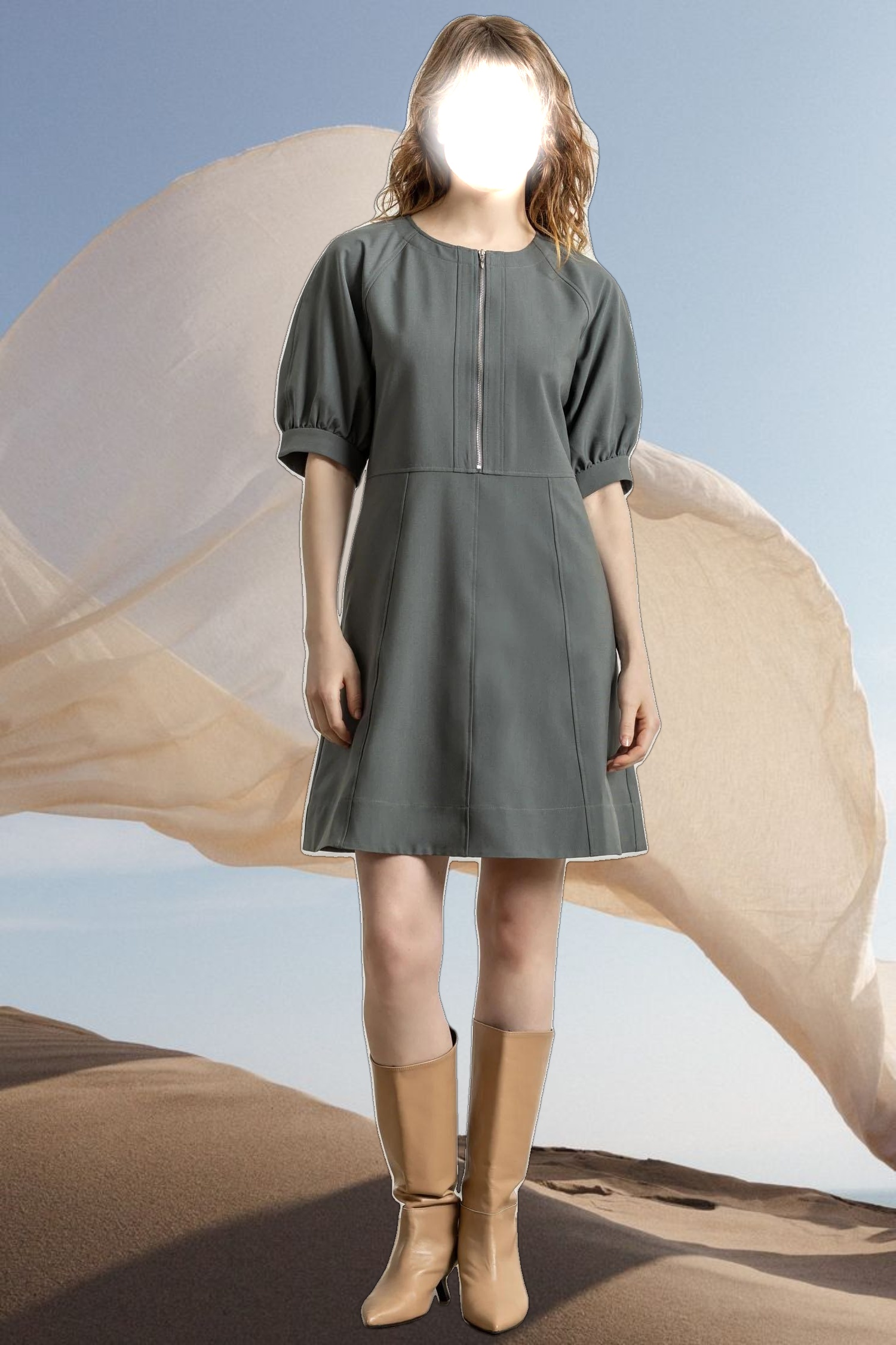 Zip Front Flared Dress