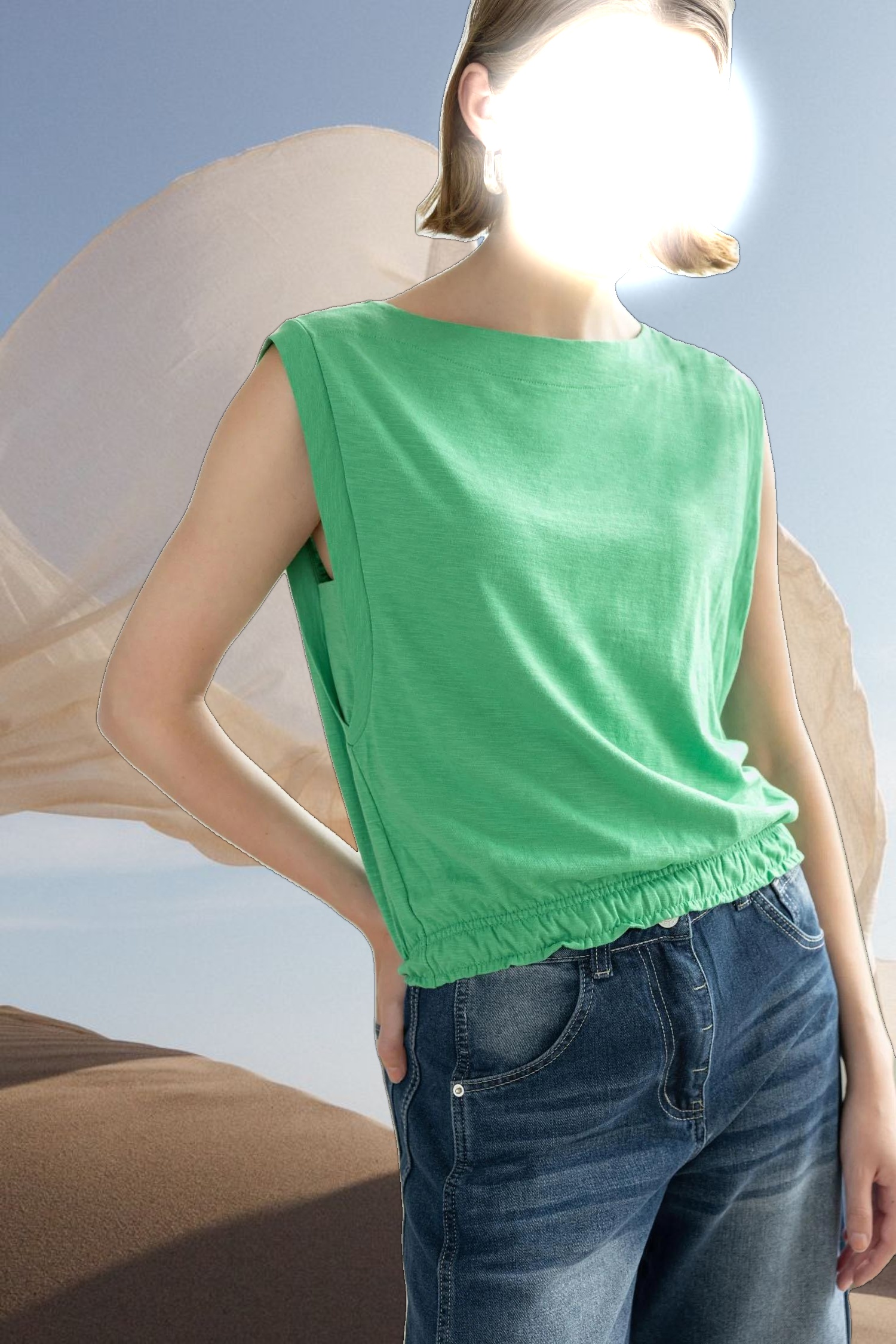 Elastic Hem Boatneck Top