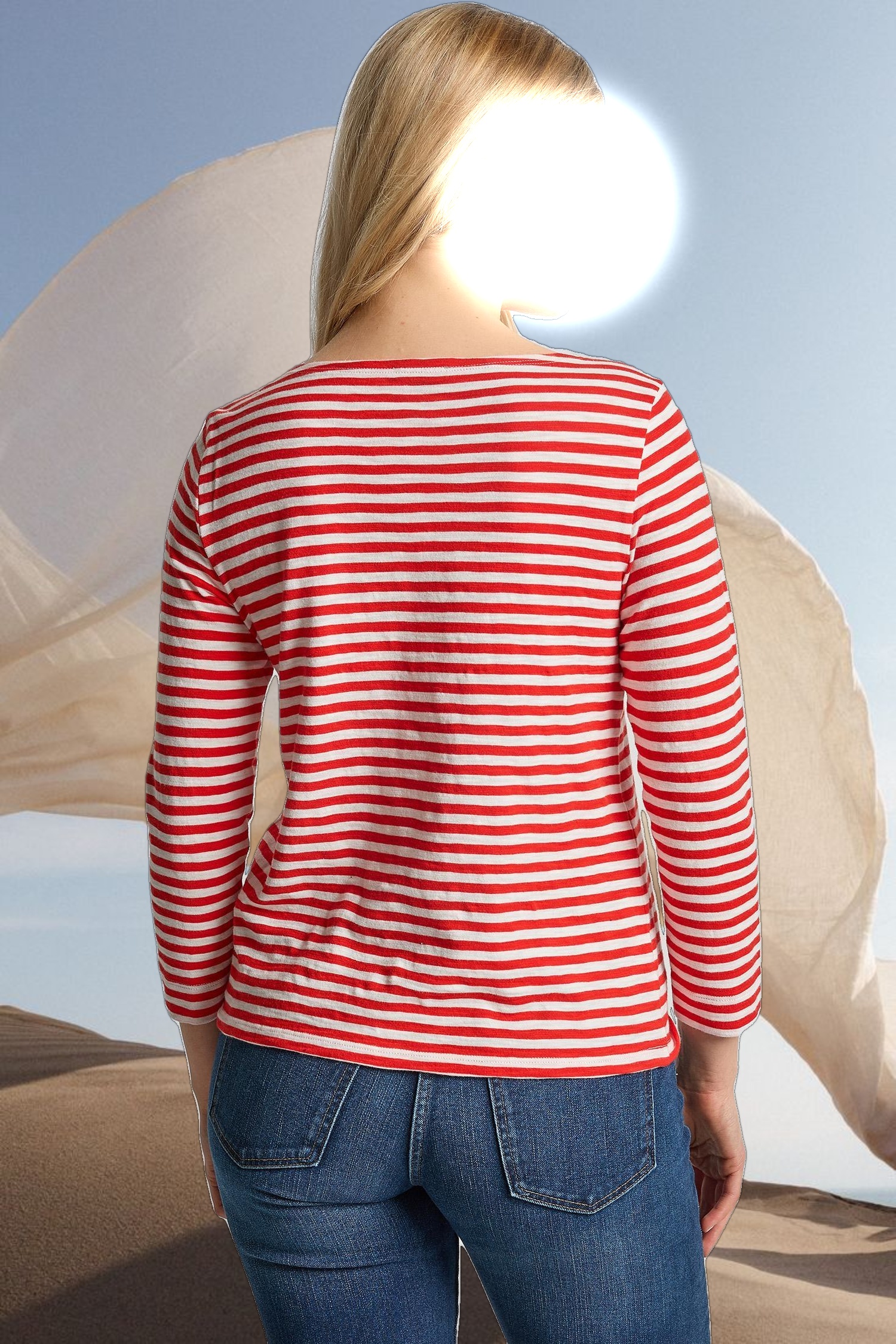 3/4 Sleeve Striped Boatneck
