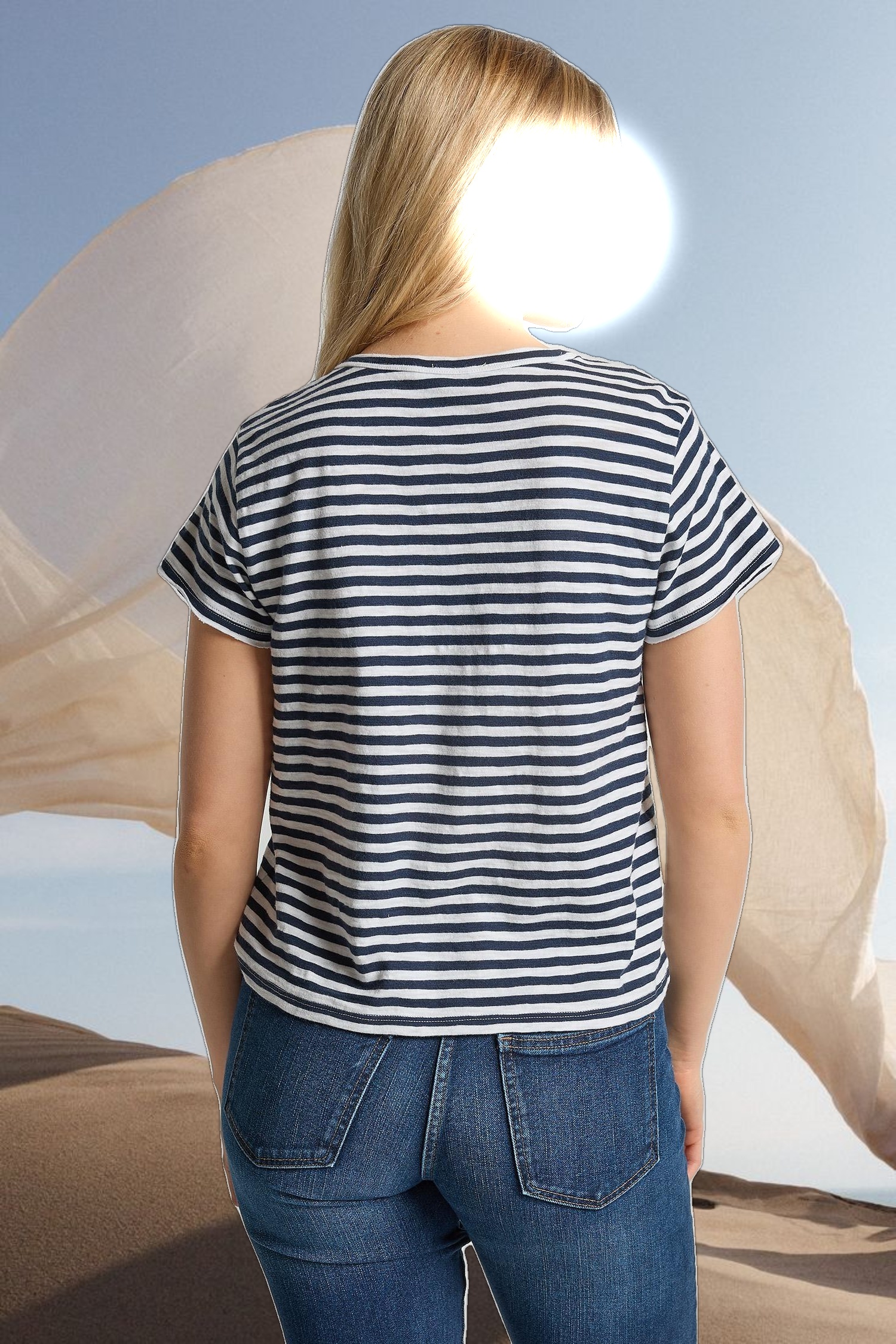 Striped Cap Sleeve Crewneck