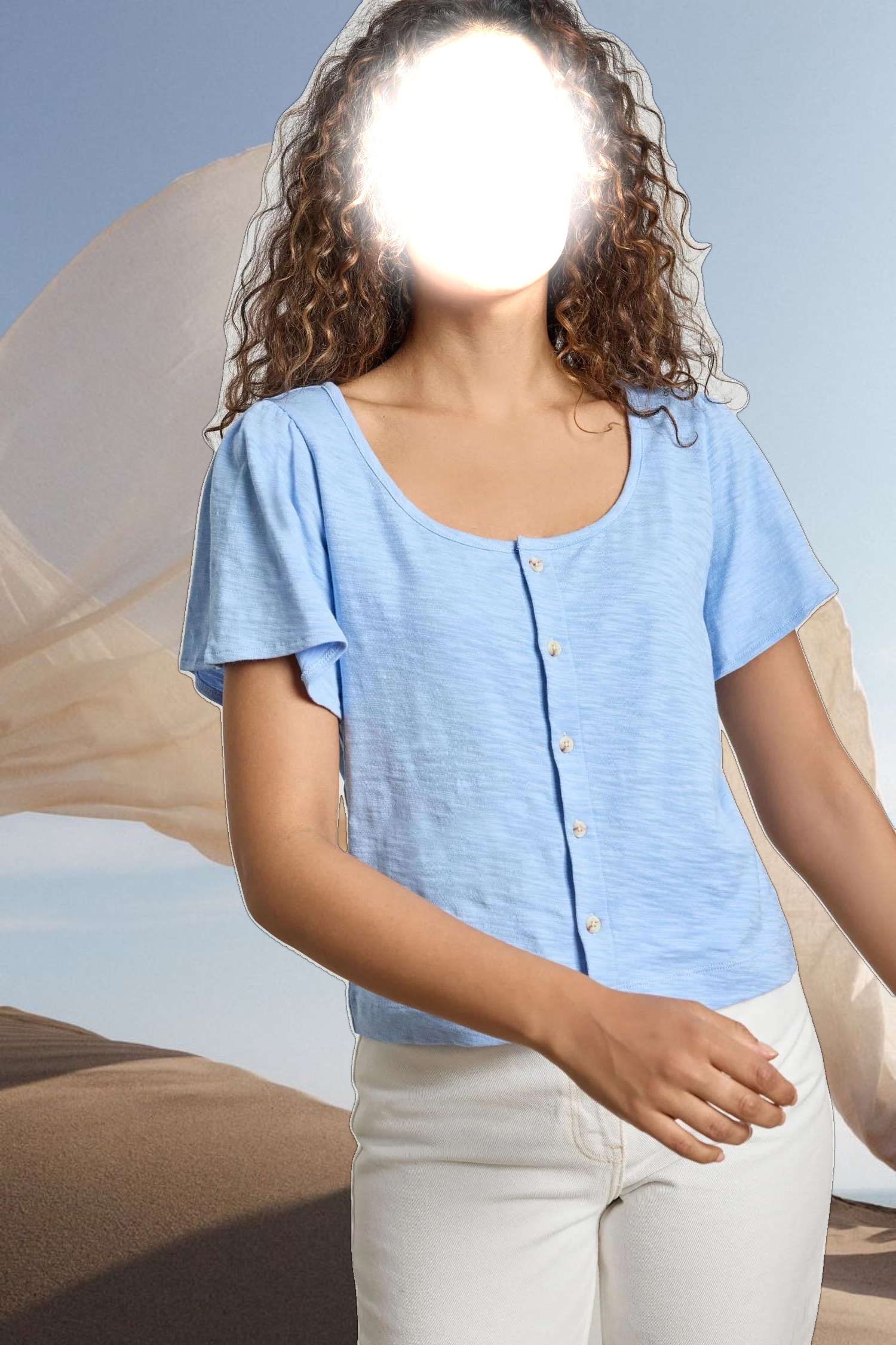 Button Front Flutter Sleeve