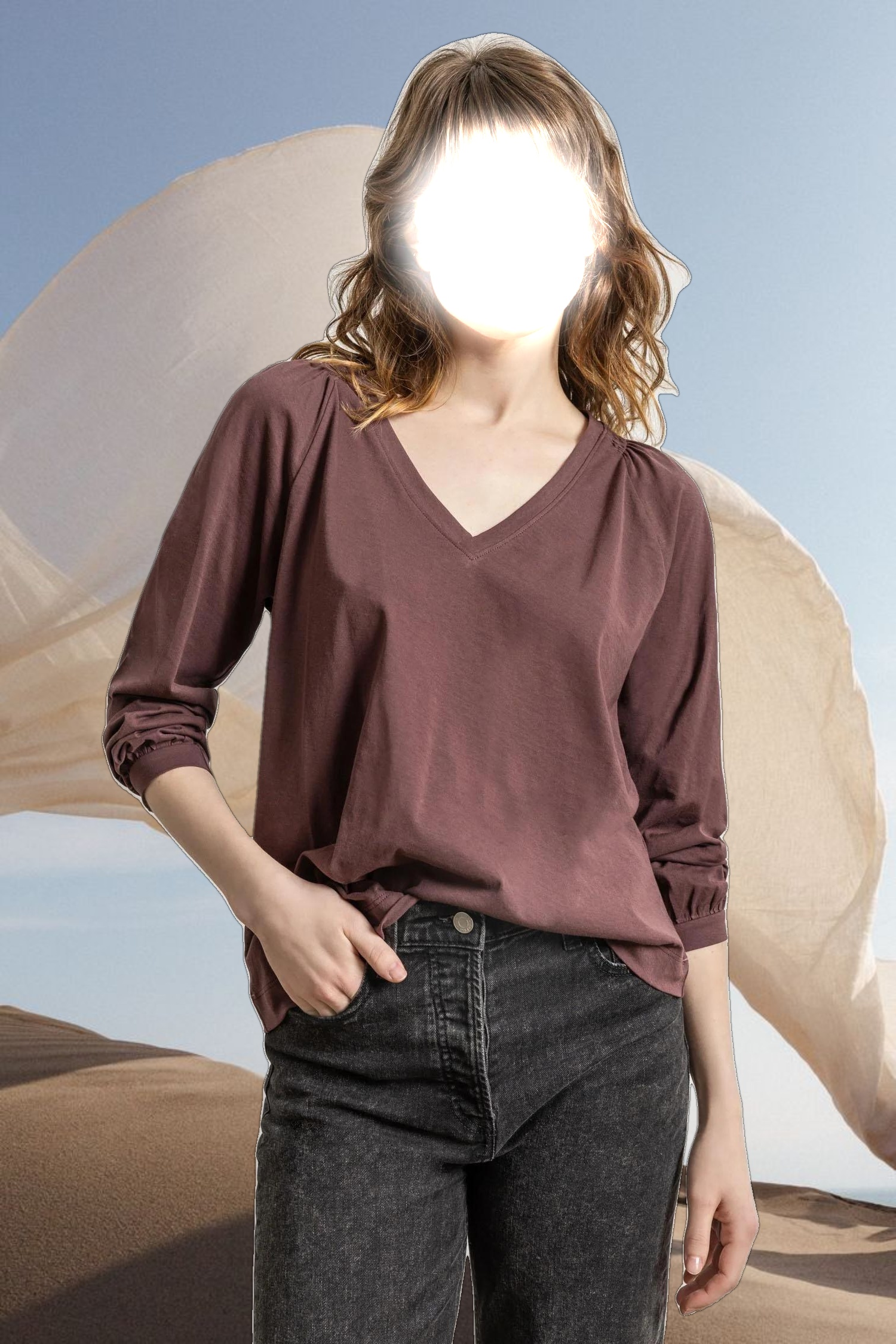 Full Sleeve Smocked V-Neck